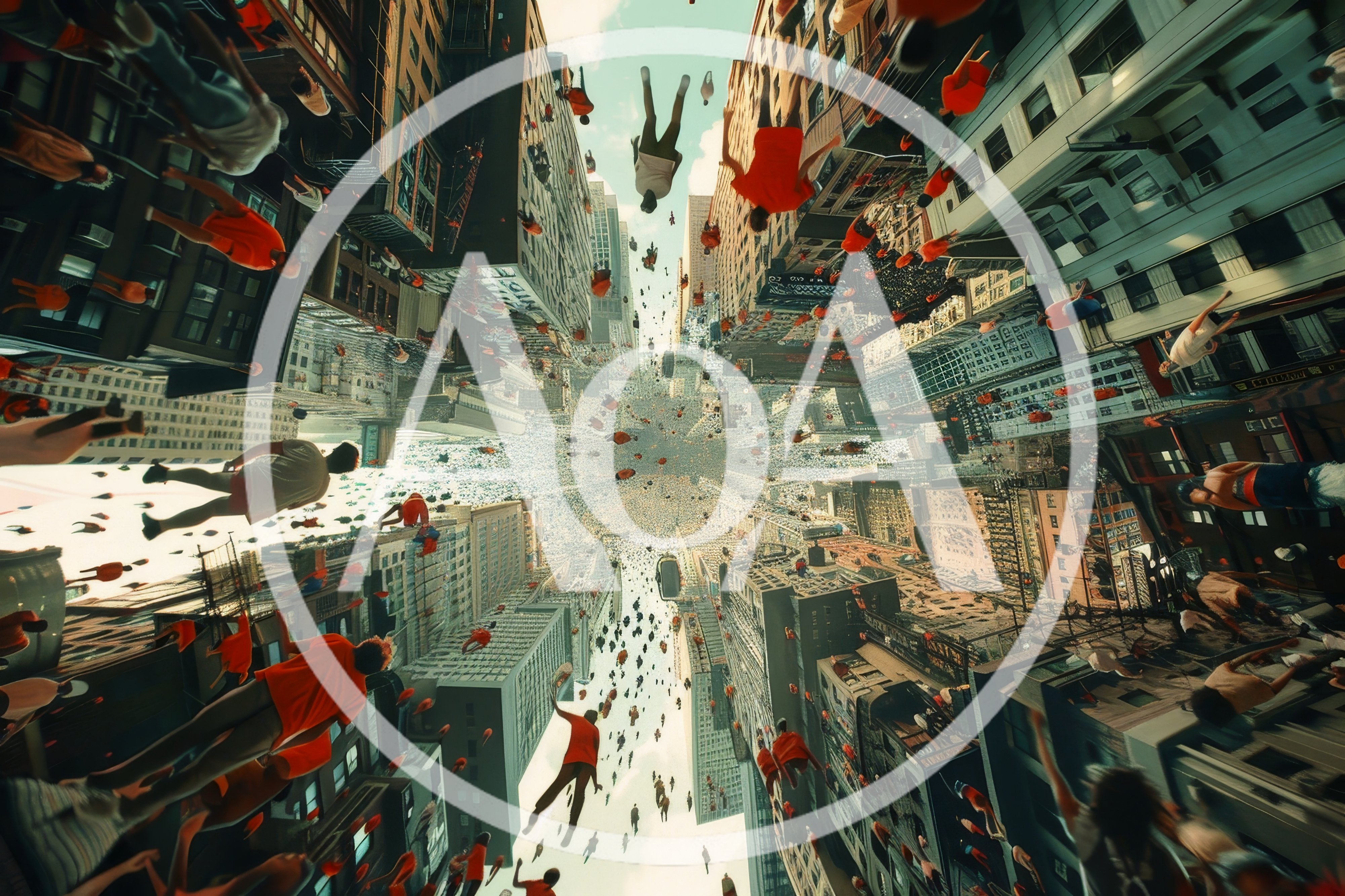 Surreal Cityscape With People Floating In Midair
