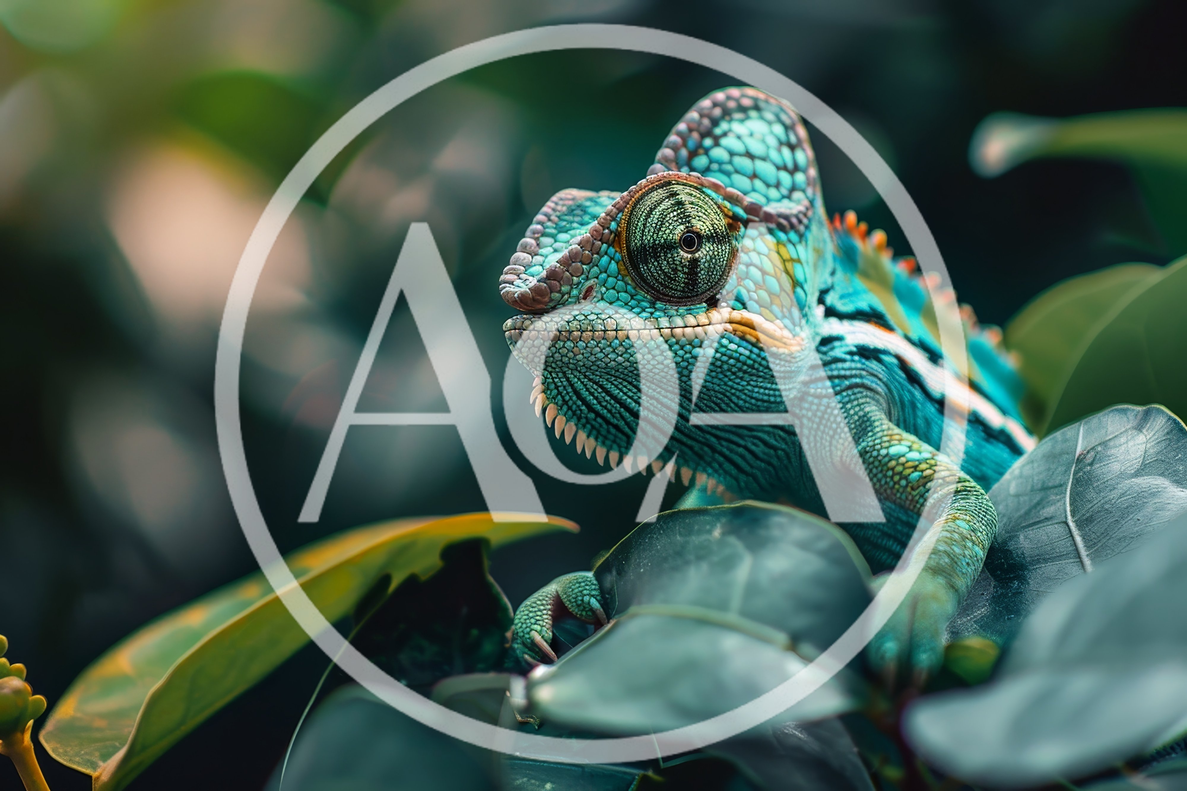 Vibrant Turquoise Chameleon Perched On Lush Green Leaves