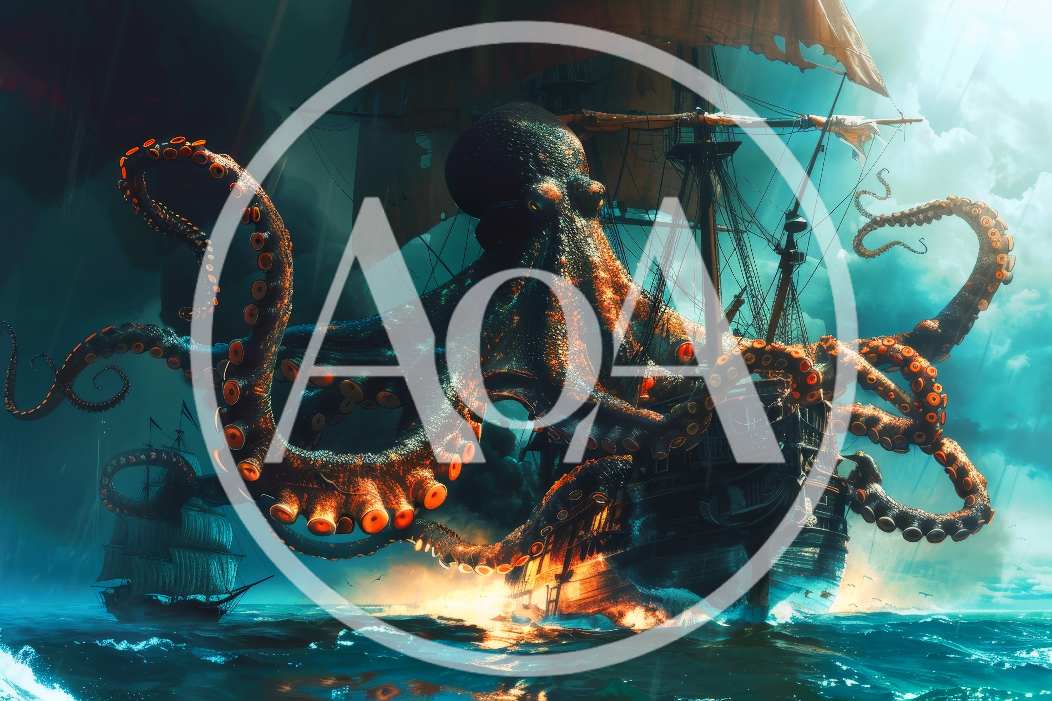 Giant Kraken Attacking A Wooden Sailing Ship