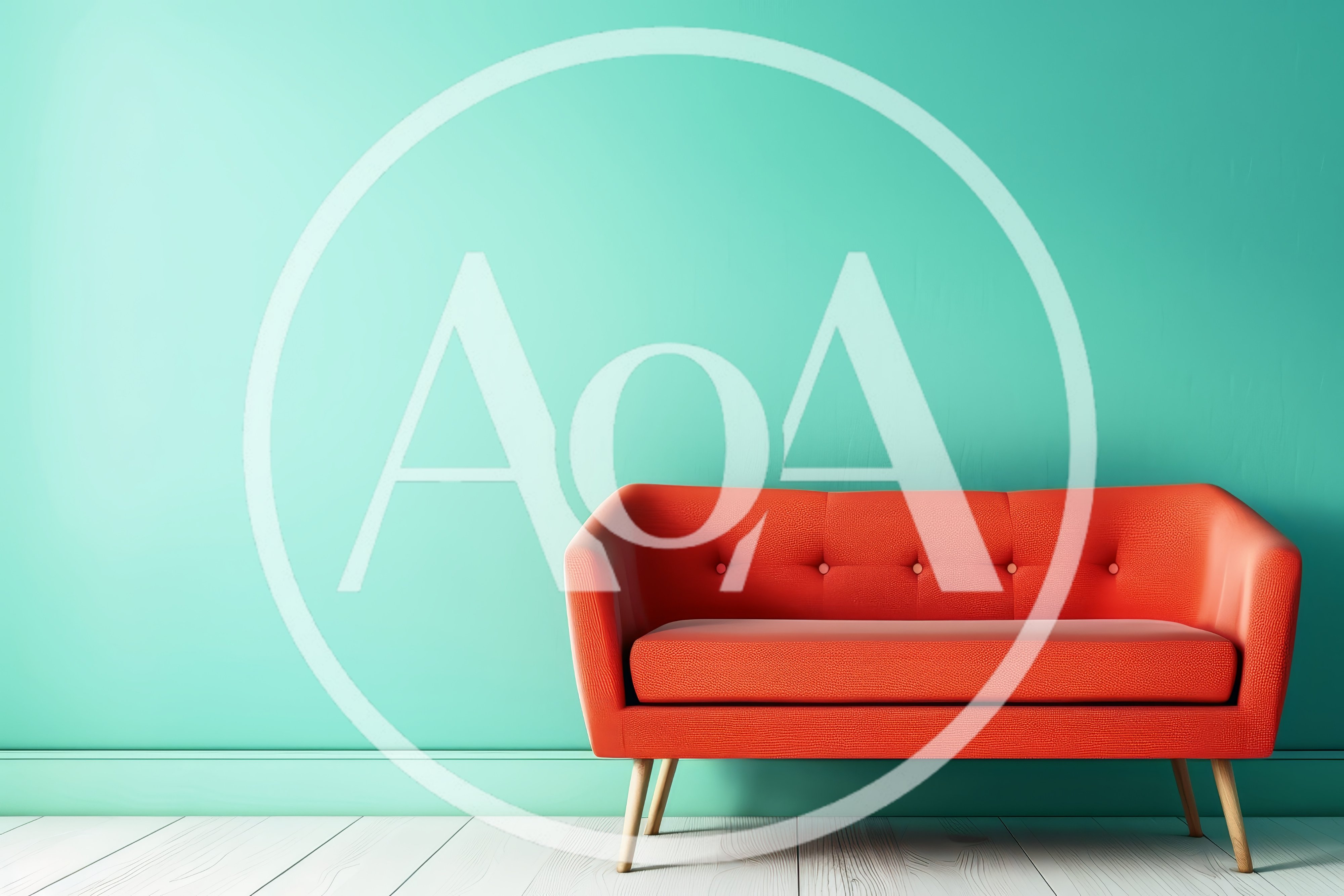 Modern Red Sofa Against A Teal Wall