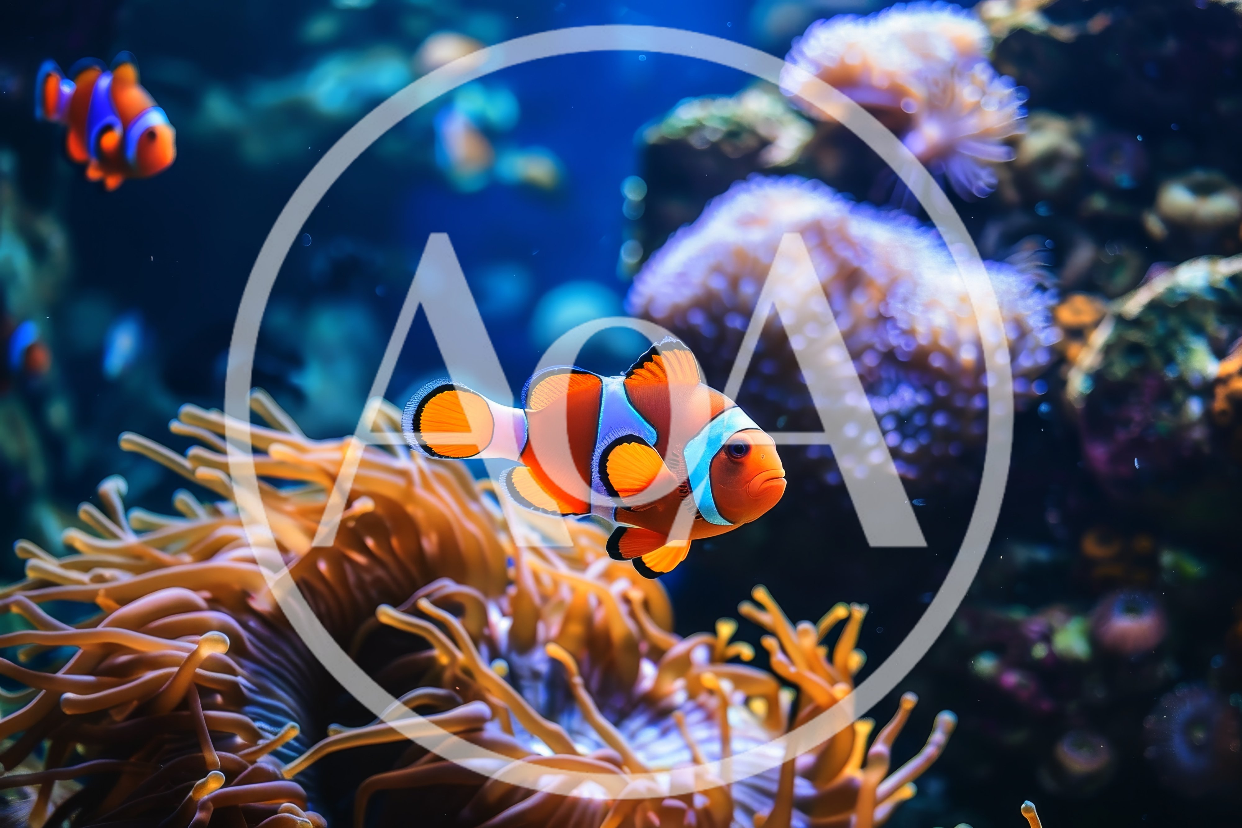 Clownfish Swimming Near Sea Anemone In Coral Reef