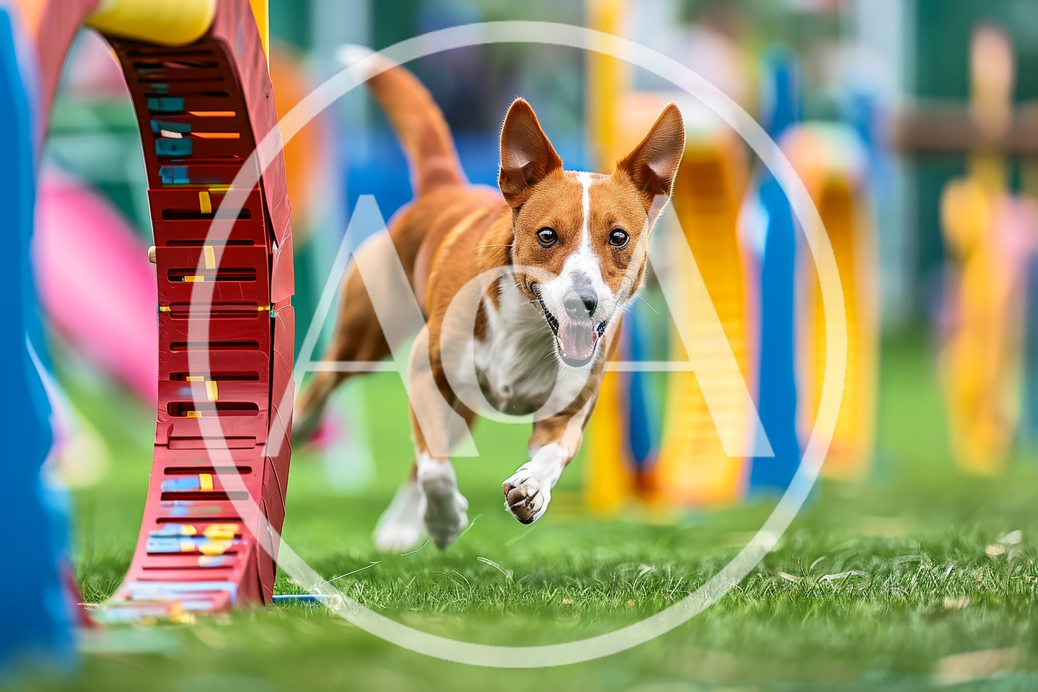 Agility Dog Running Through A Hoop Obstacle