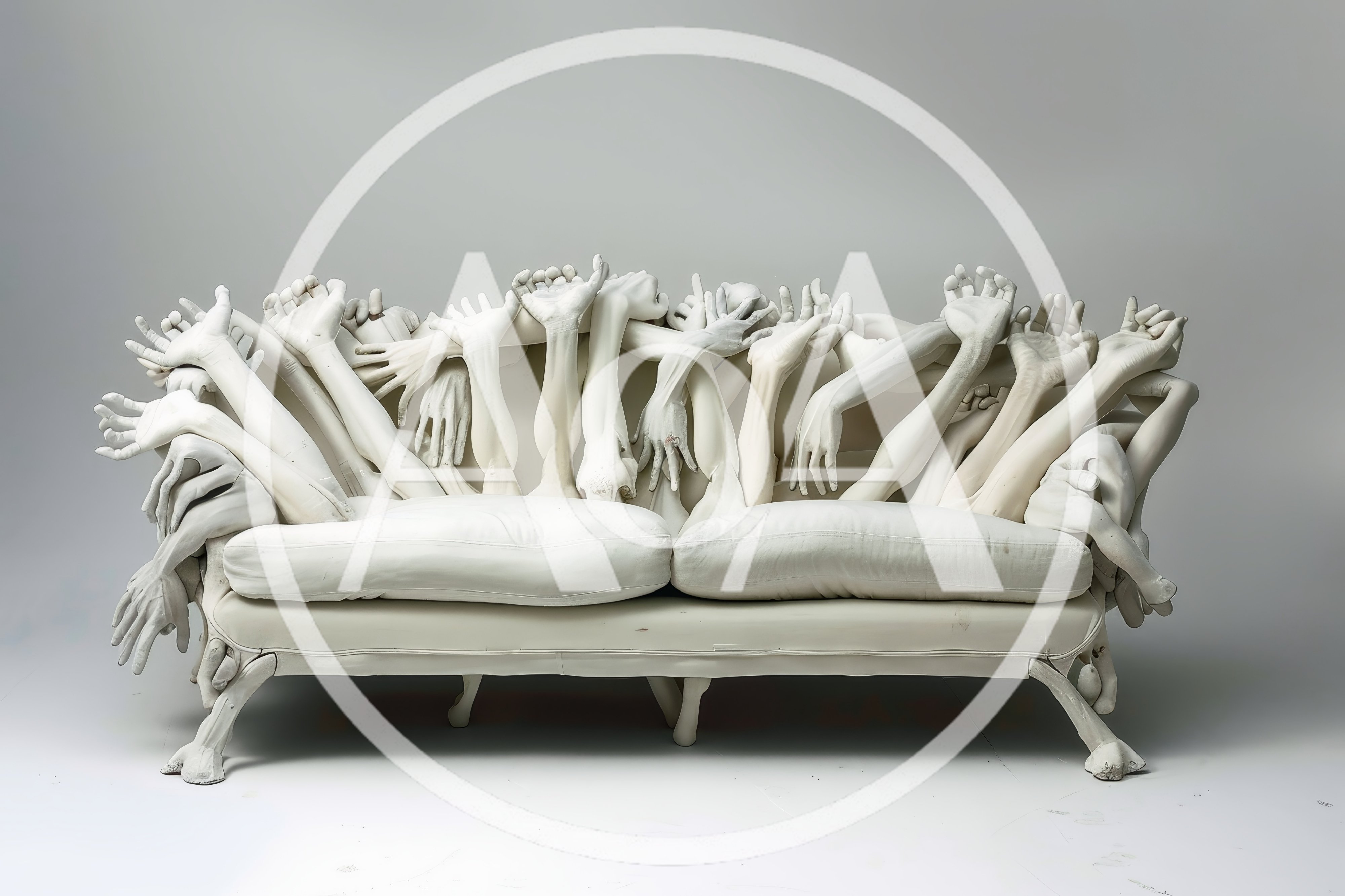 Surreal White Sofa Decorated With Human Arms