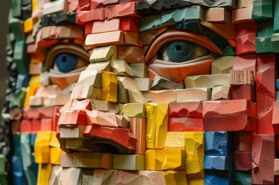 Abstract Mosaic Sculpture Of A Human Face