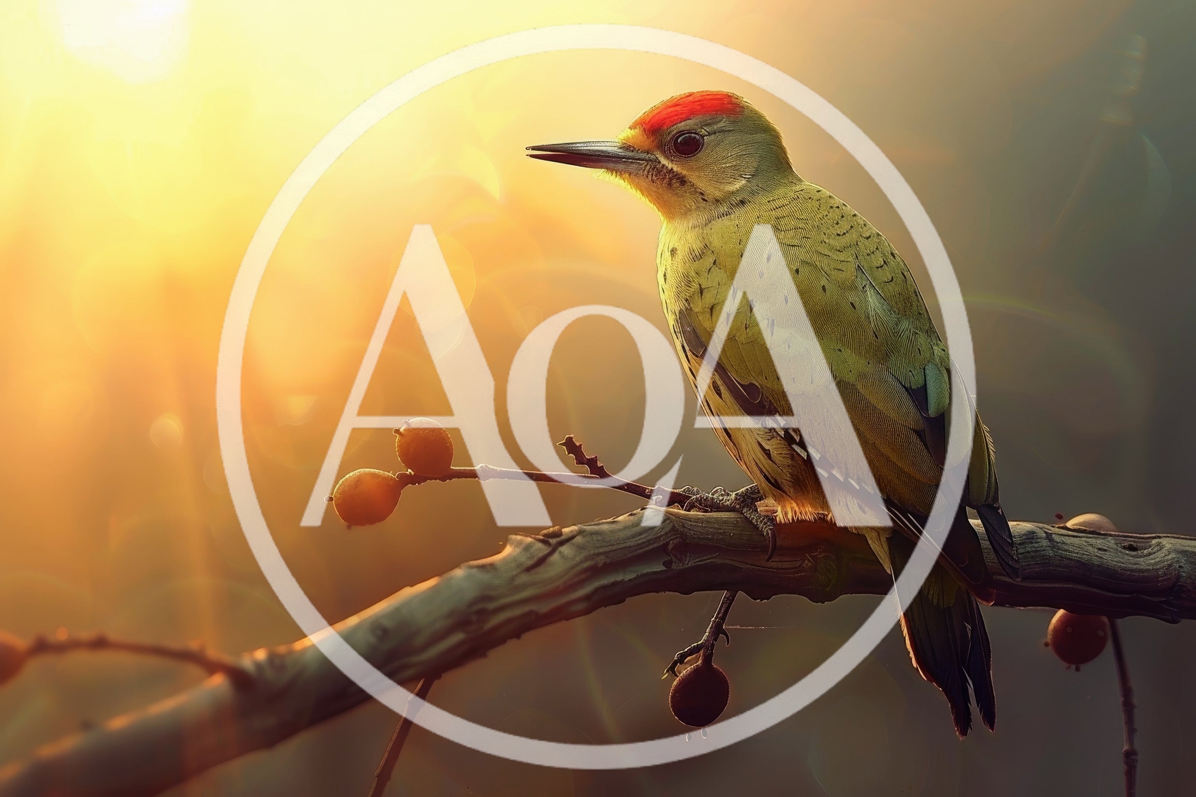 Green Woodpecker Perched On A Branch At Sunset