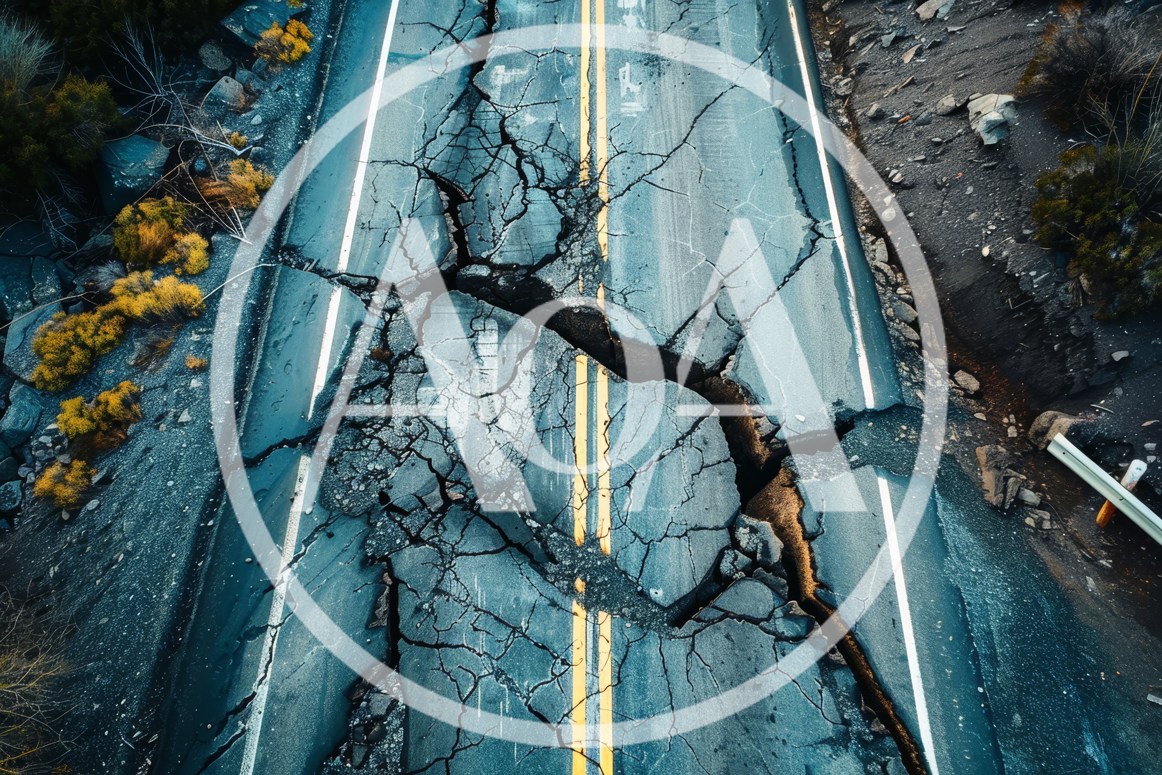 Aerial View Of A Cracked Asphalt Road