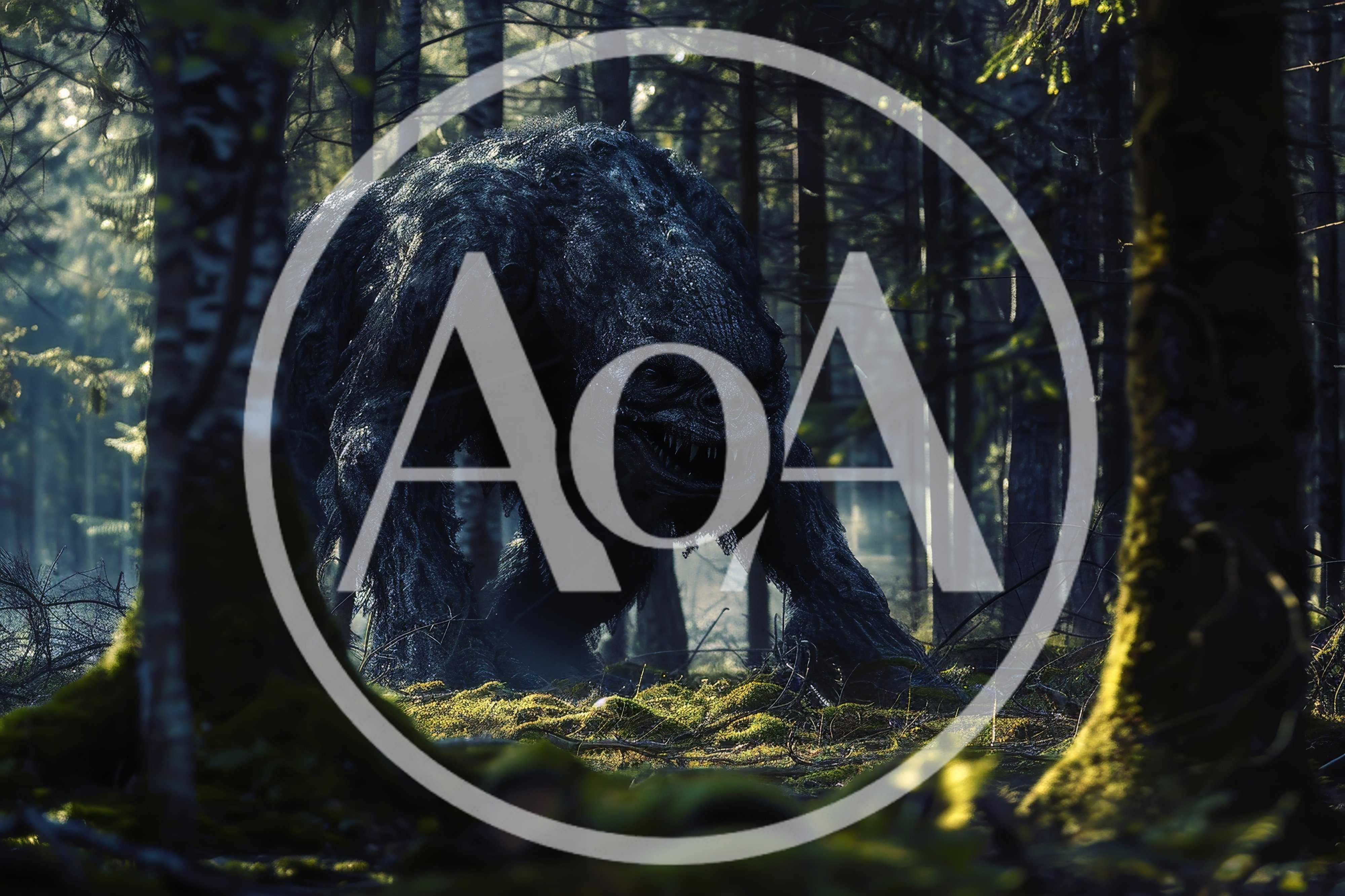 Dark Monstrous Creature Lurking In A Misty Forest