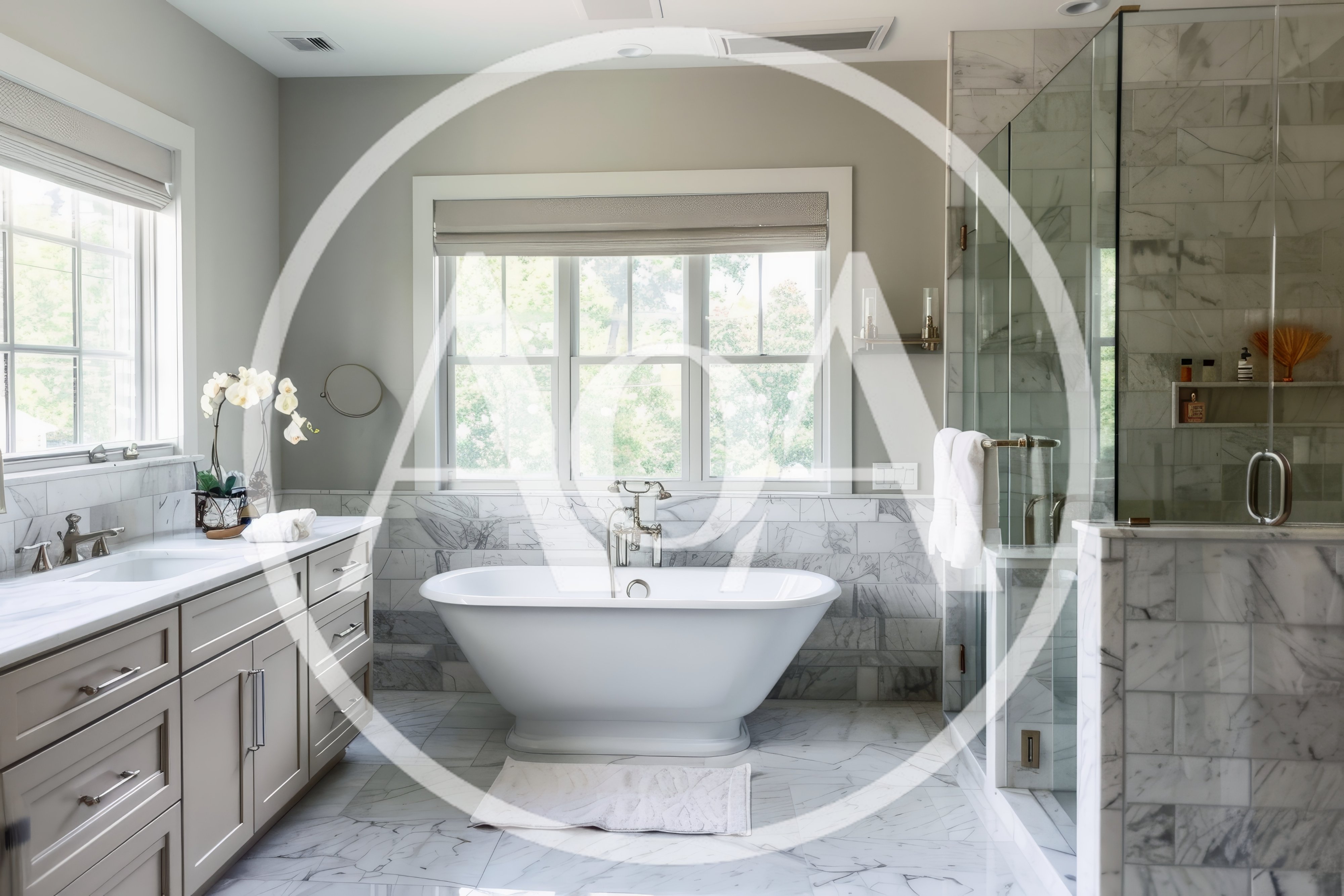 Modern Luxury Bathroom With Freestanding Bathtub And Marble Tiles