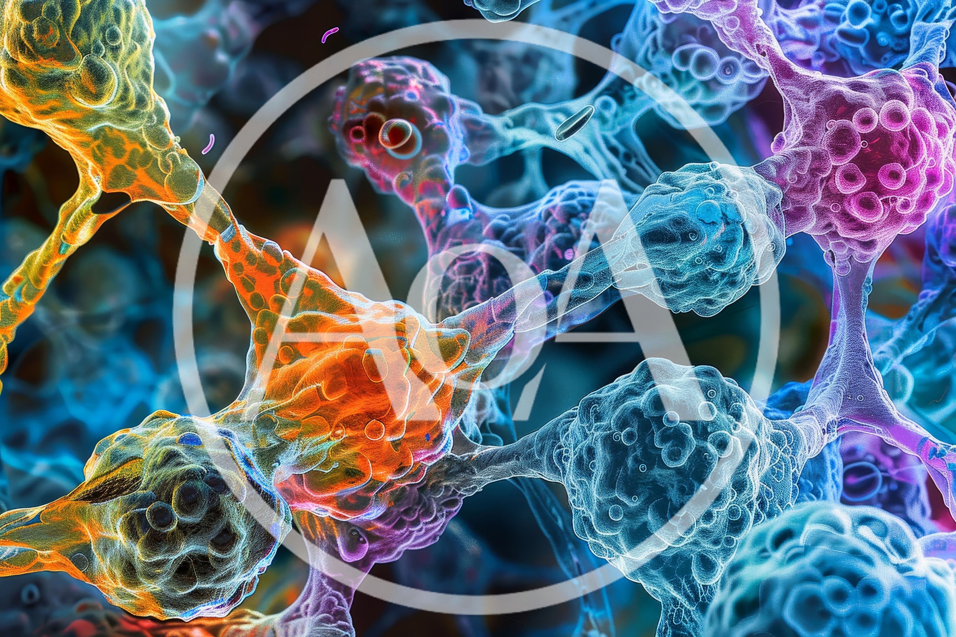 Microscopic View Of Interconnected Biological Neural Network Cells