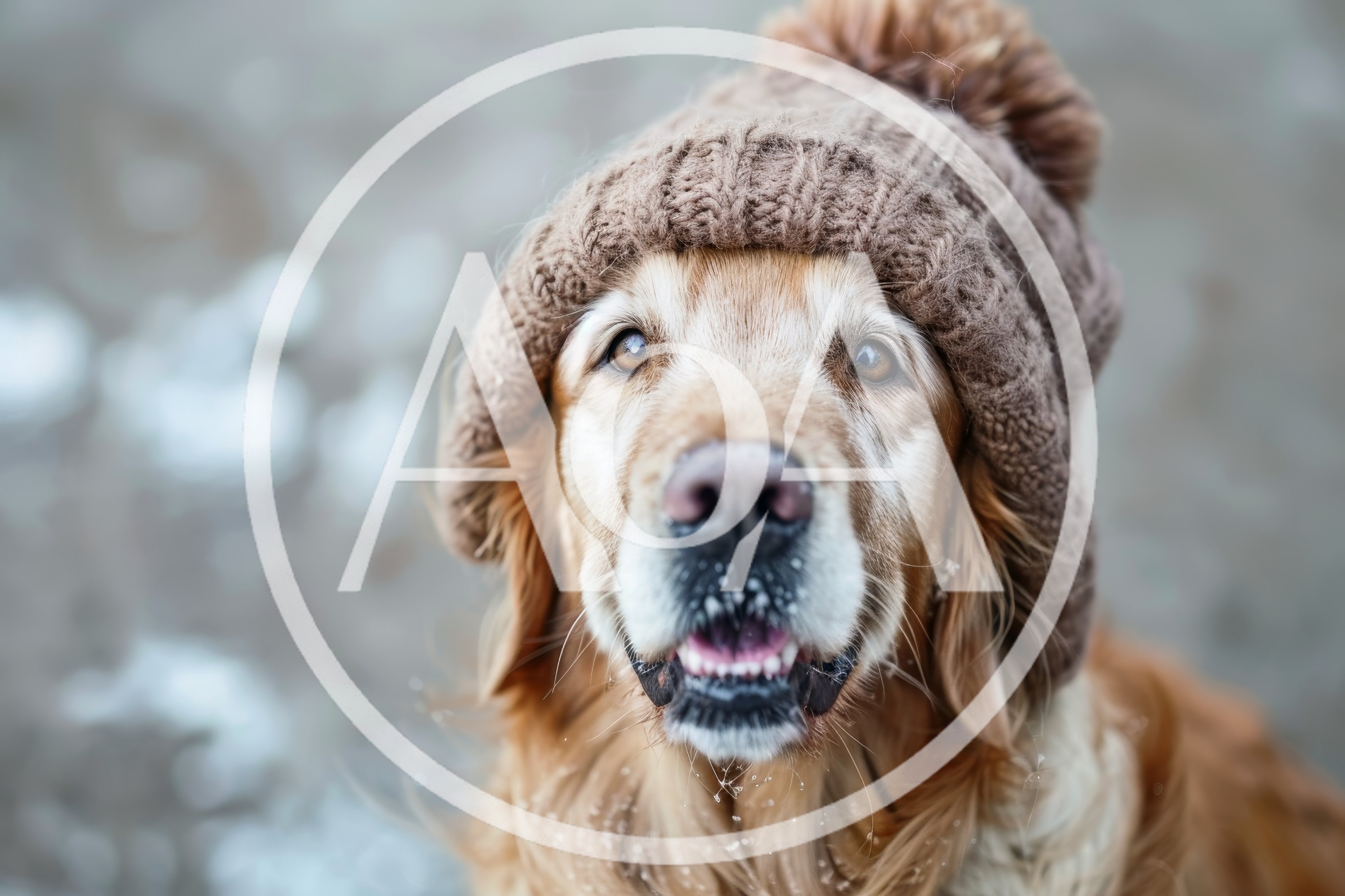 Golden Retriever Wearing A Brown Winter Hat