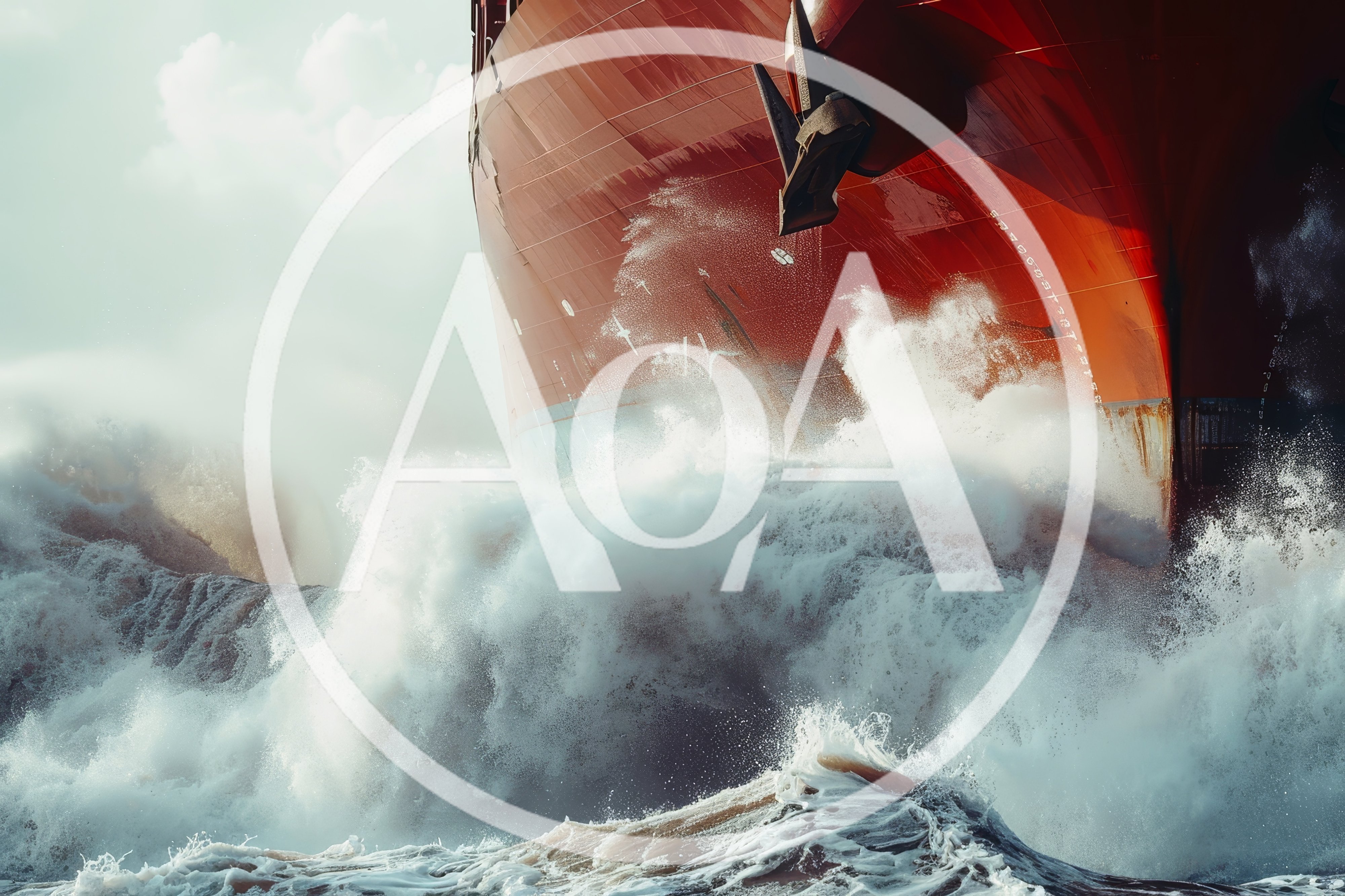 Large Cargo Ship Bow Crashing Through Rough Ocean Waves