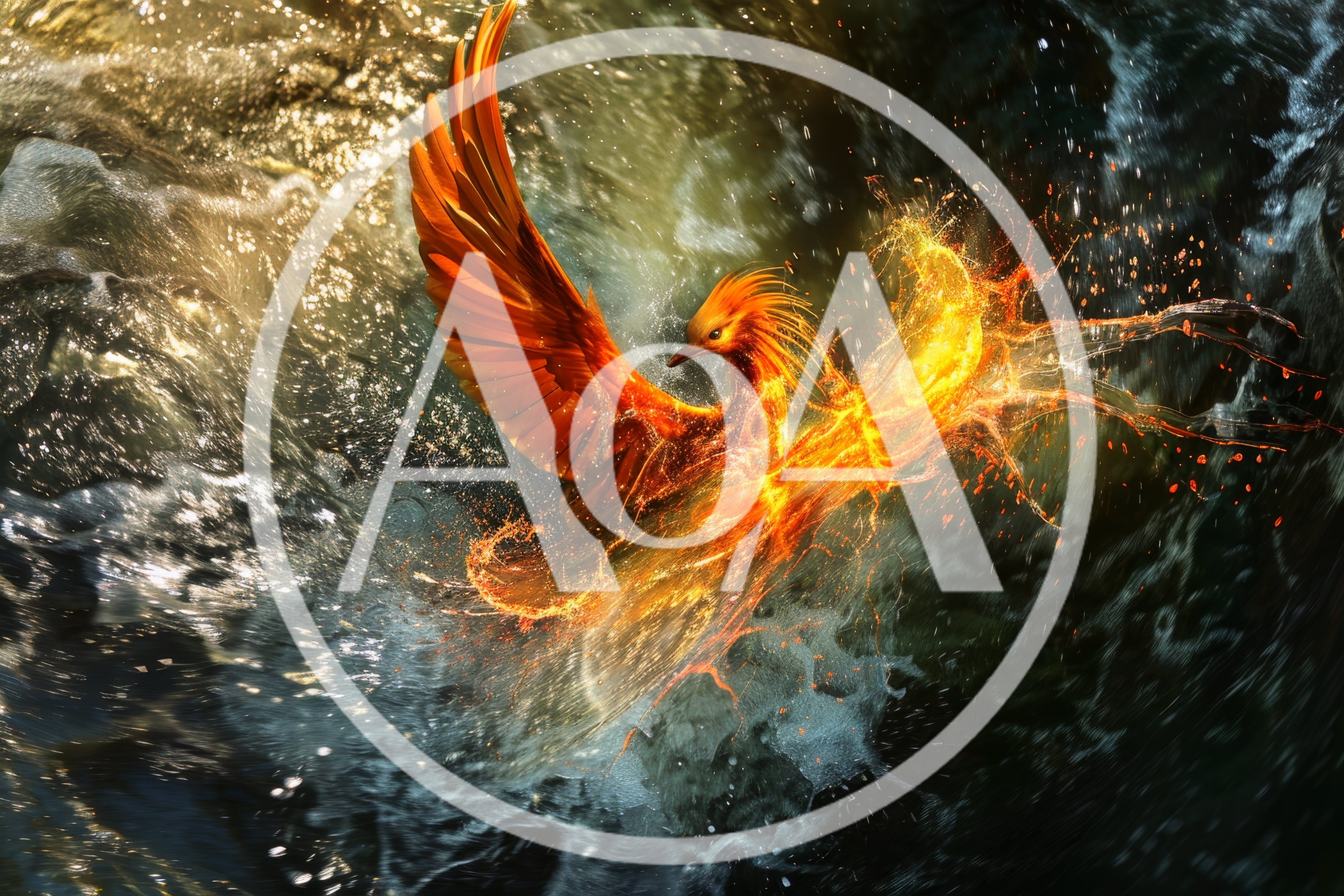 Fiery Phoenix Rising From Turbulent Water Surface