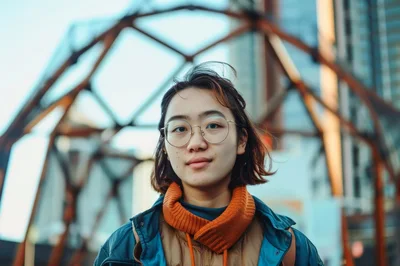 Young Asian Woman Wearing Glasses Outdoors