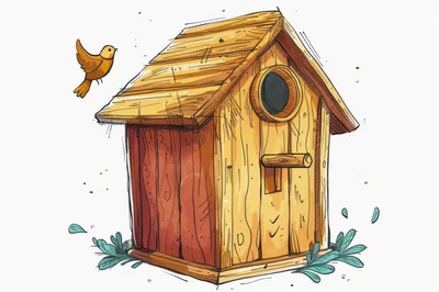 Hand Drawn Illustration Of A Wooden Birdhouse
