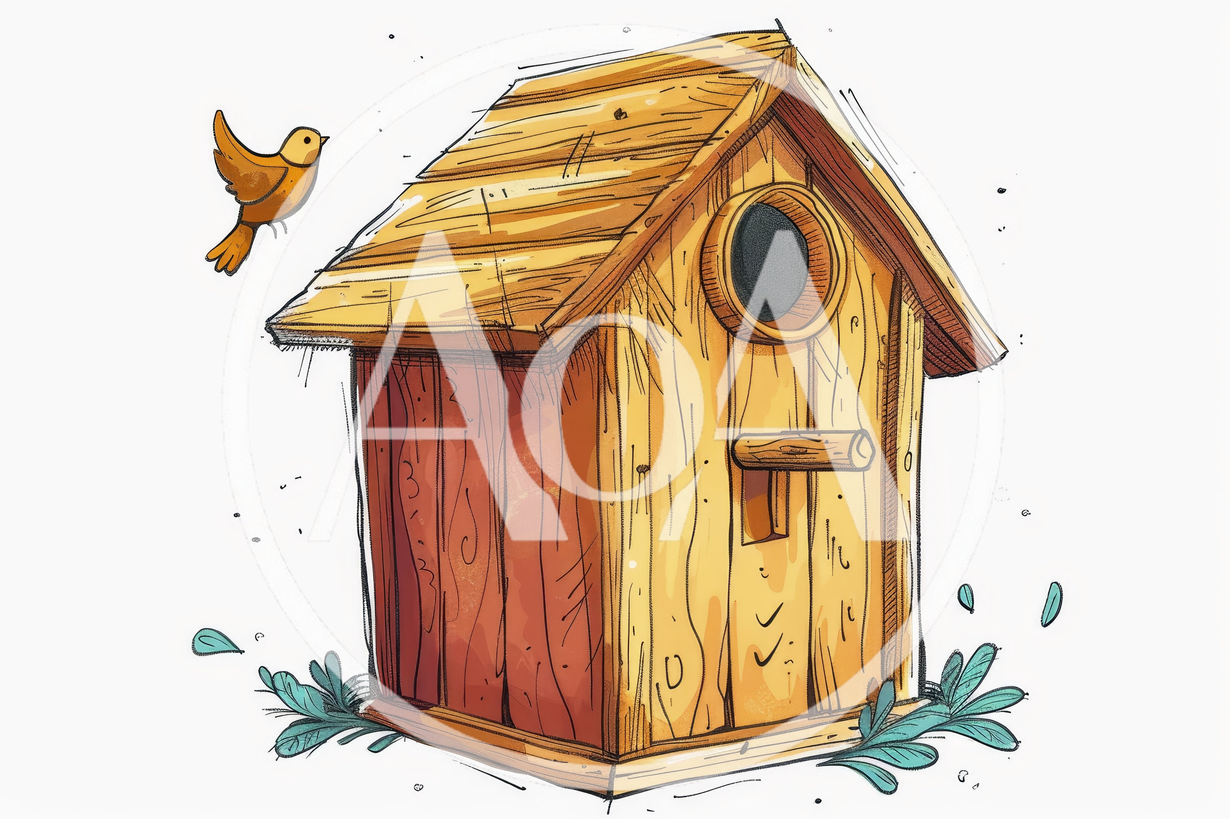 Hand Drawn Illustration Of A Wooden Birdhouse