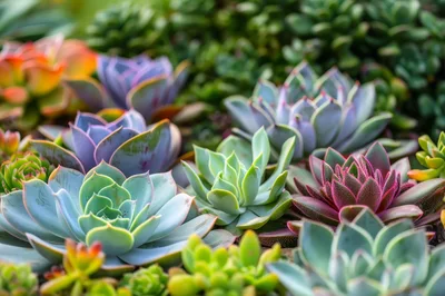 Close Up Of Diverse Succulent Plant Arrangement