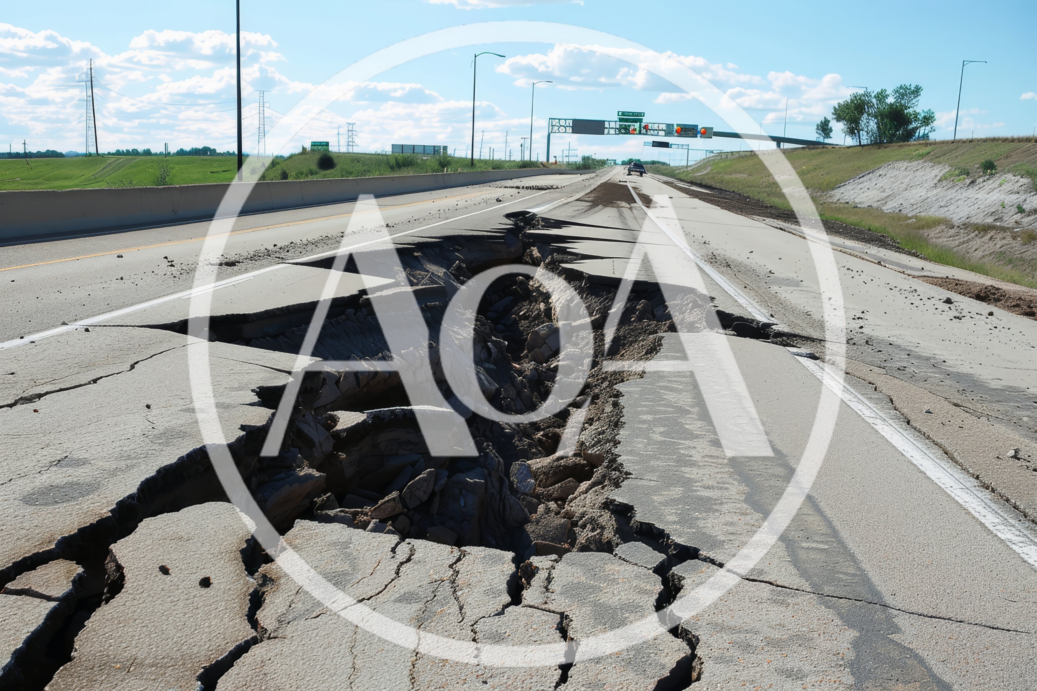 Severe Roadway Collapse and Sinkhole on Highway