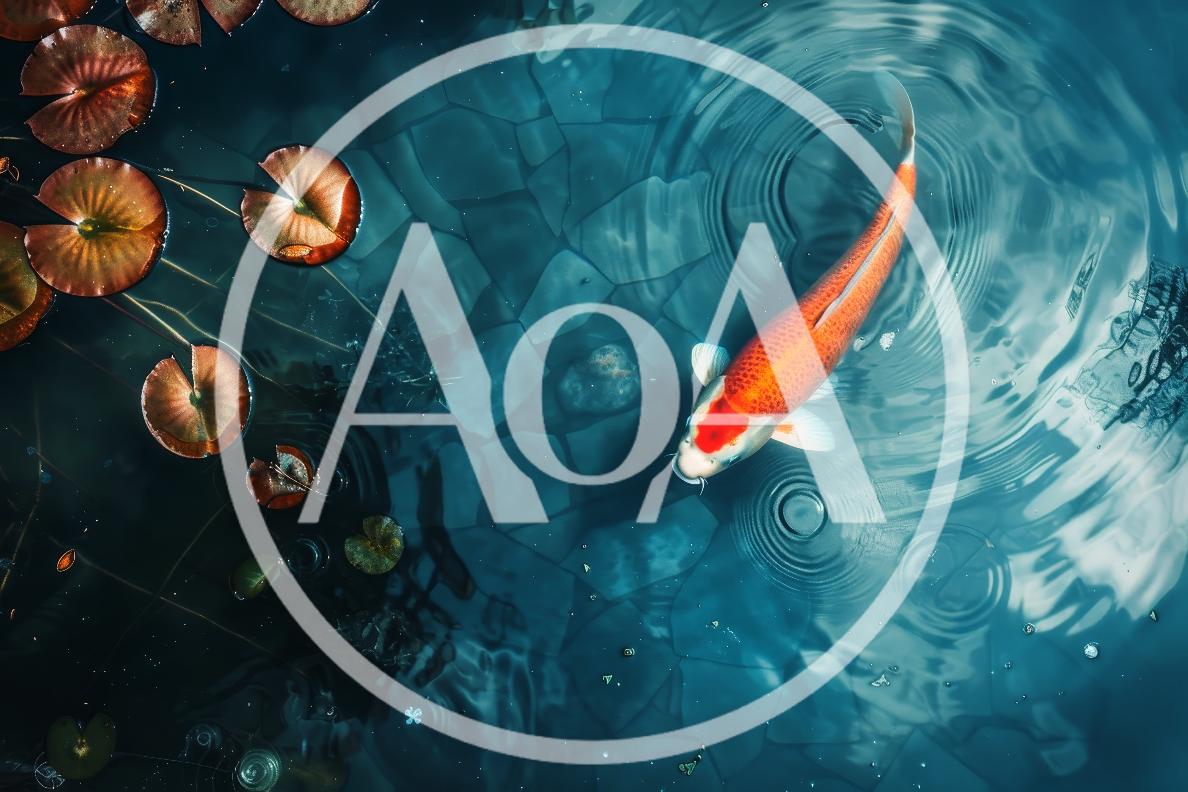 Orange Koi Fish Swimming in a Reflective Pond