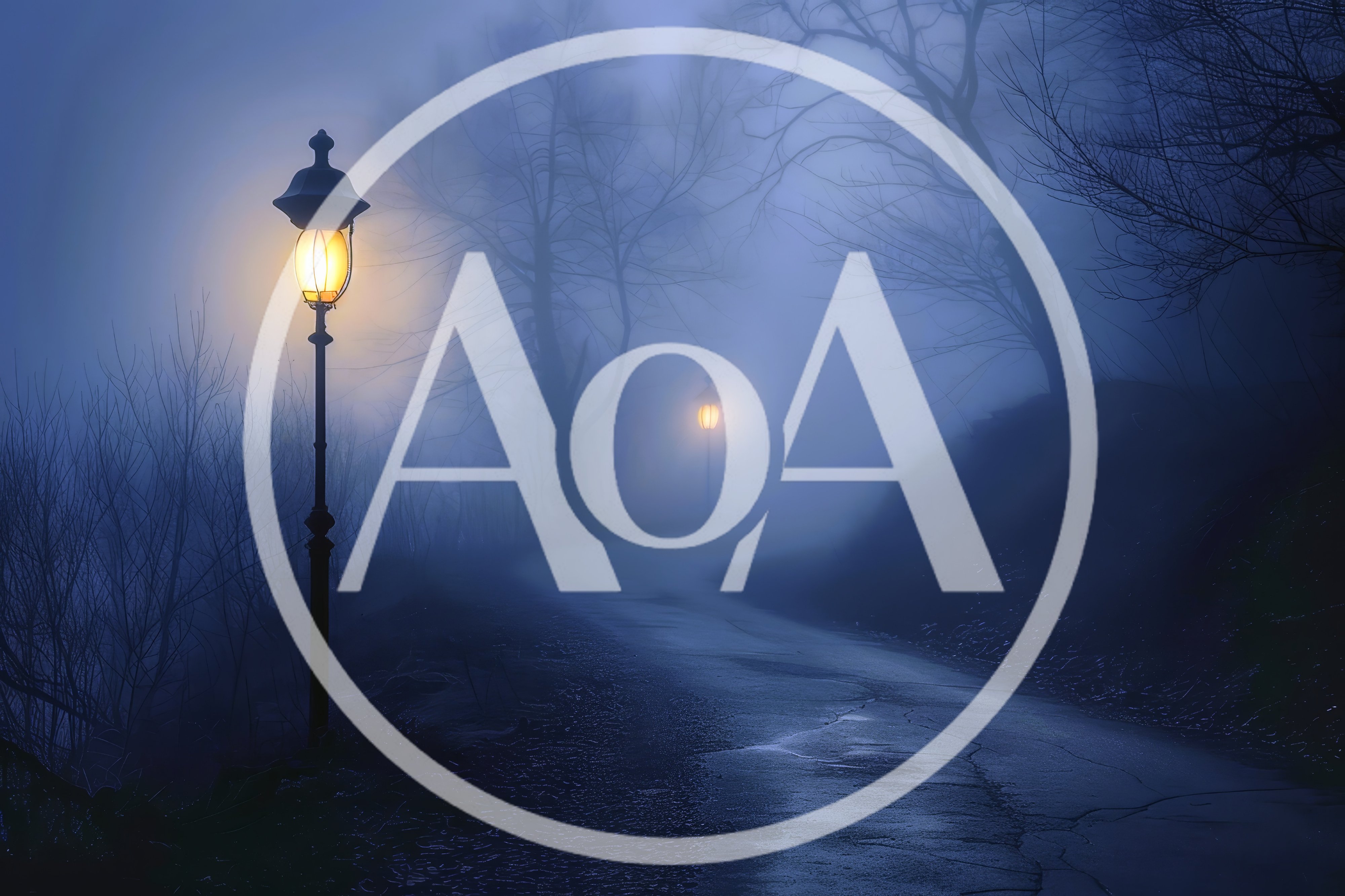 Foggy Path With Glowing Street Lamps At Night