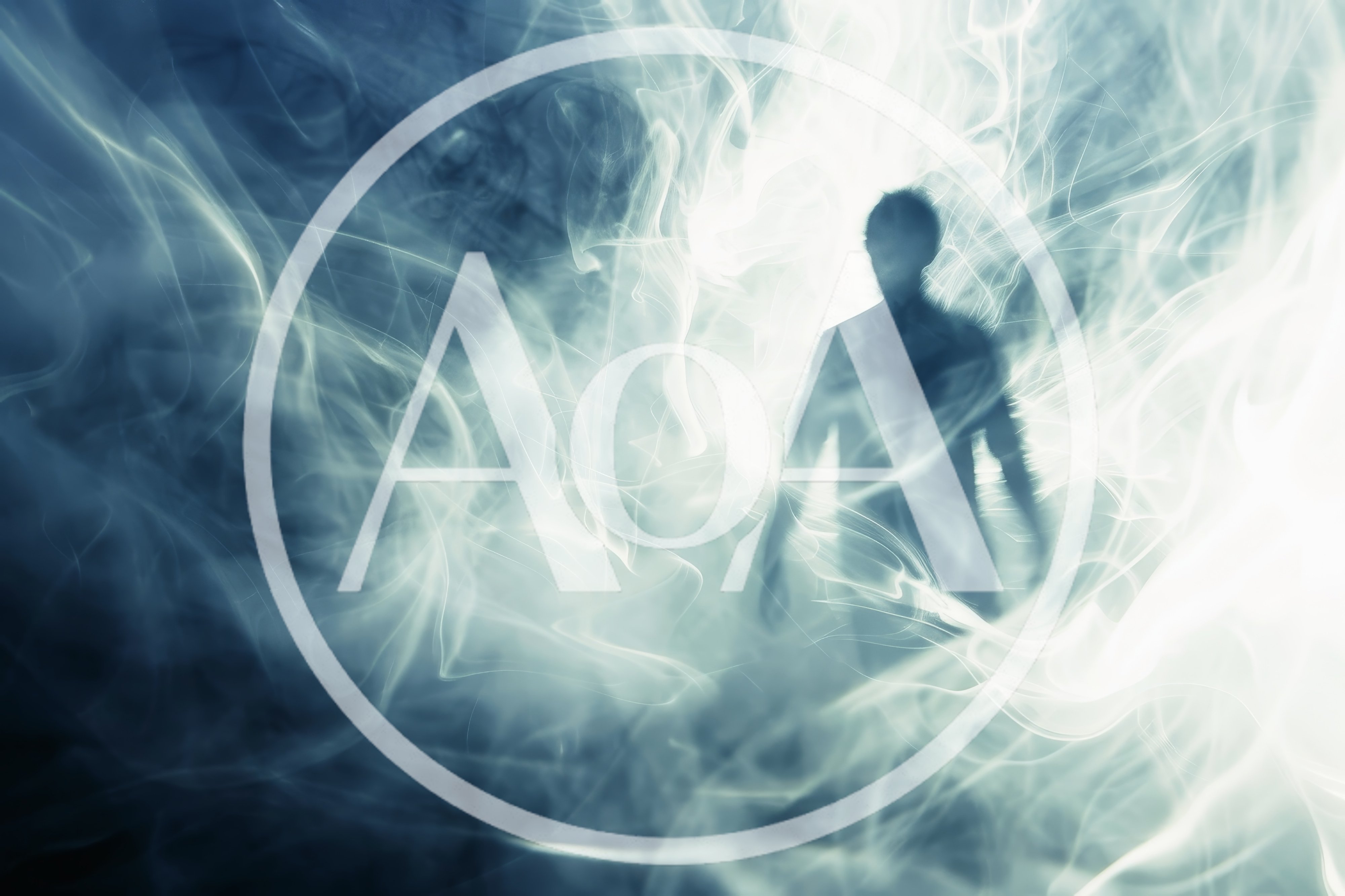 Ethereal Human Silhouette Emerging From Swirling Blue Smoke