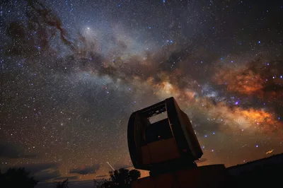 Astronomical Telescope Observing The Milky Way Galaxy