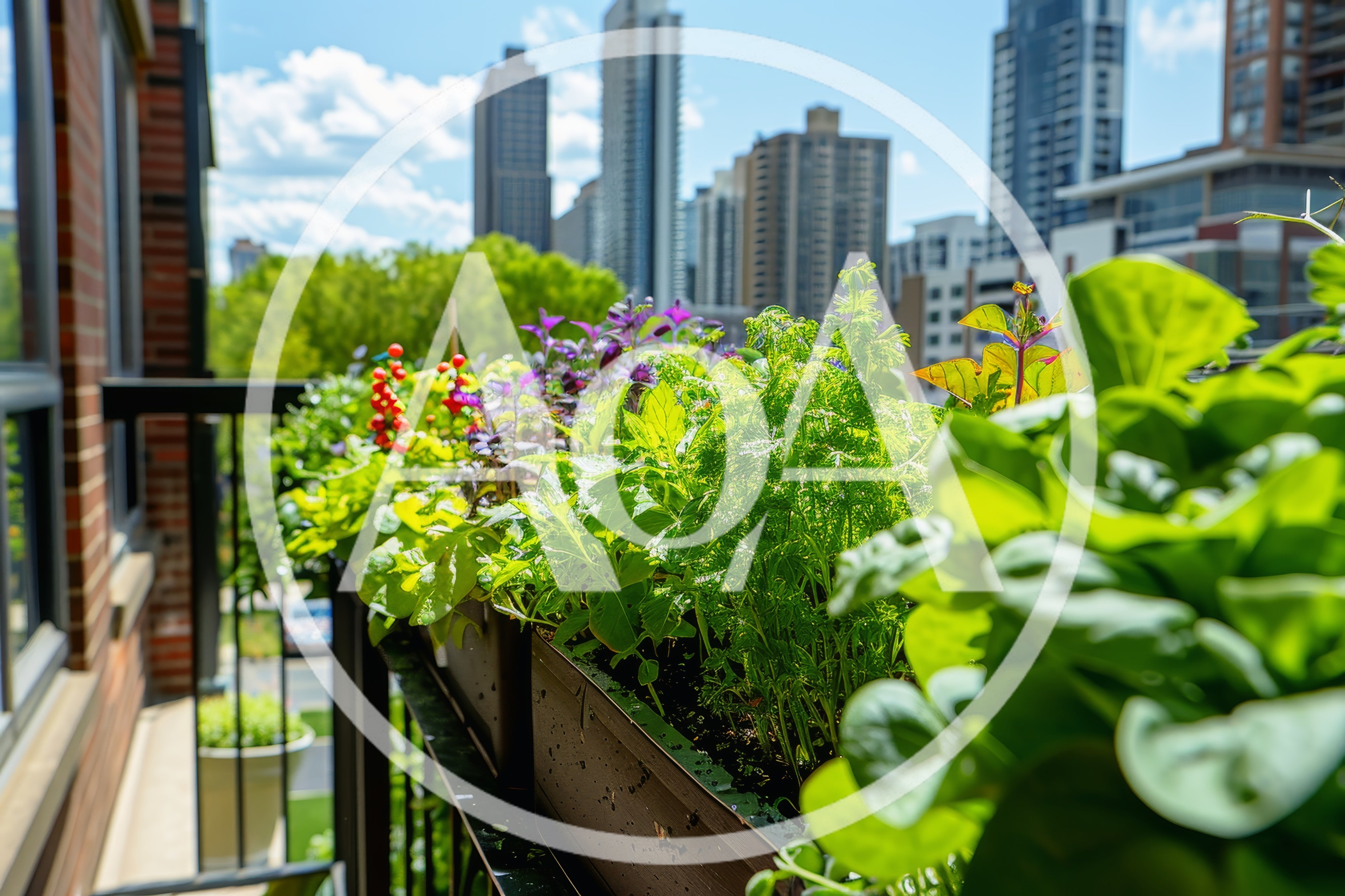 Urban Balcony Garden With City Skyline View