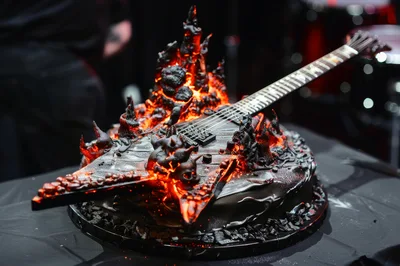 Gothic Rock Guitar Themed Cake With Lava Effects