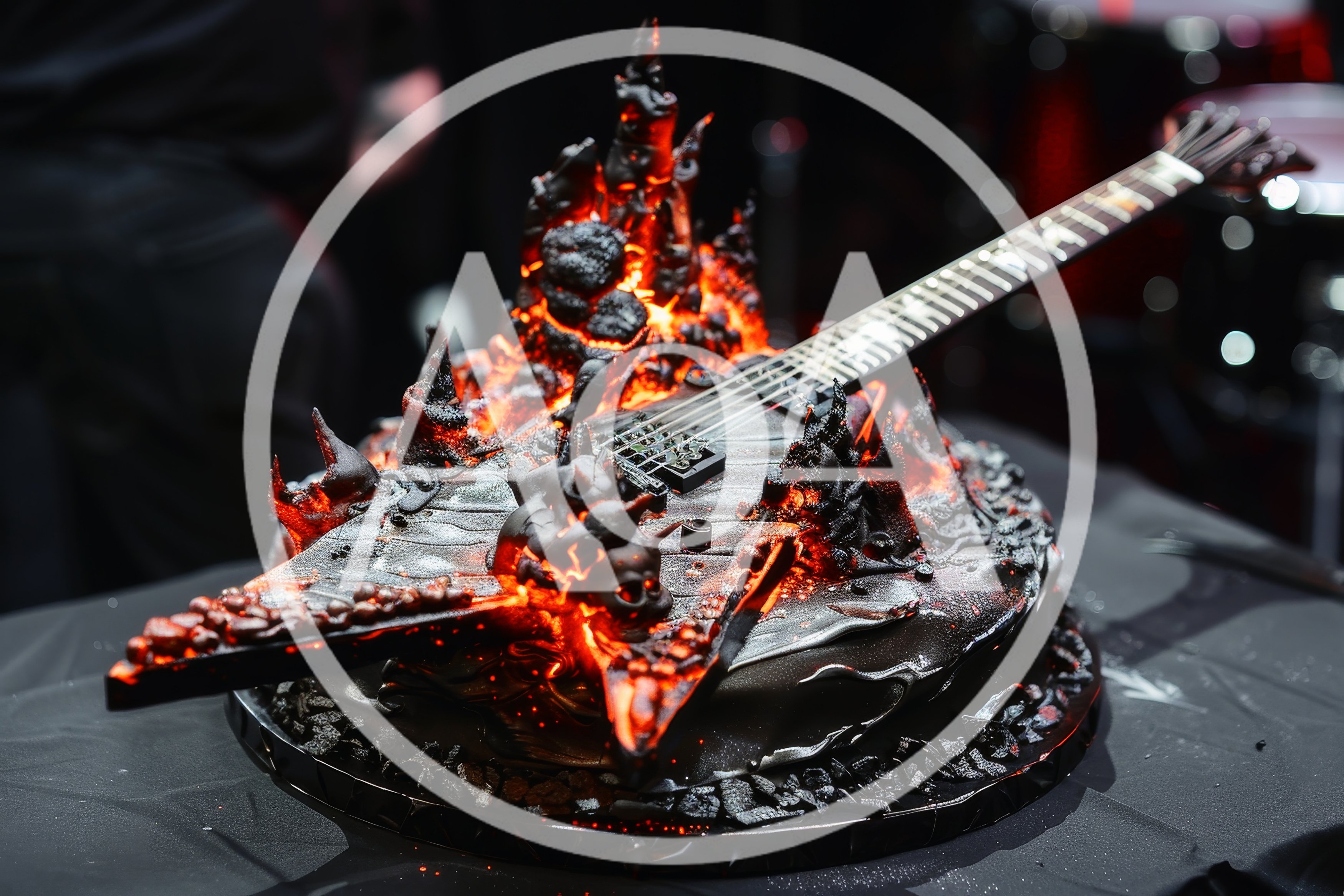Gothic Rock Guitar Themed Cake With Lava Effects