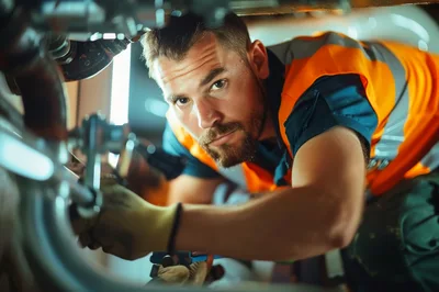 Professional Plumber Working Under A Sink