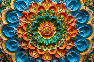 Intricate Colorful 3D Mandala Floral Pattern