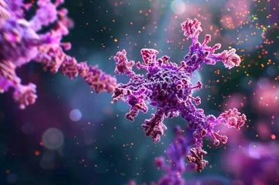 Microscopic View Of Purple Coronavirus Particles