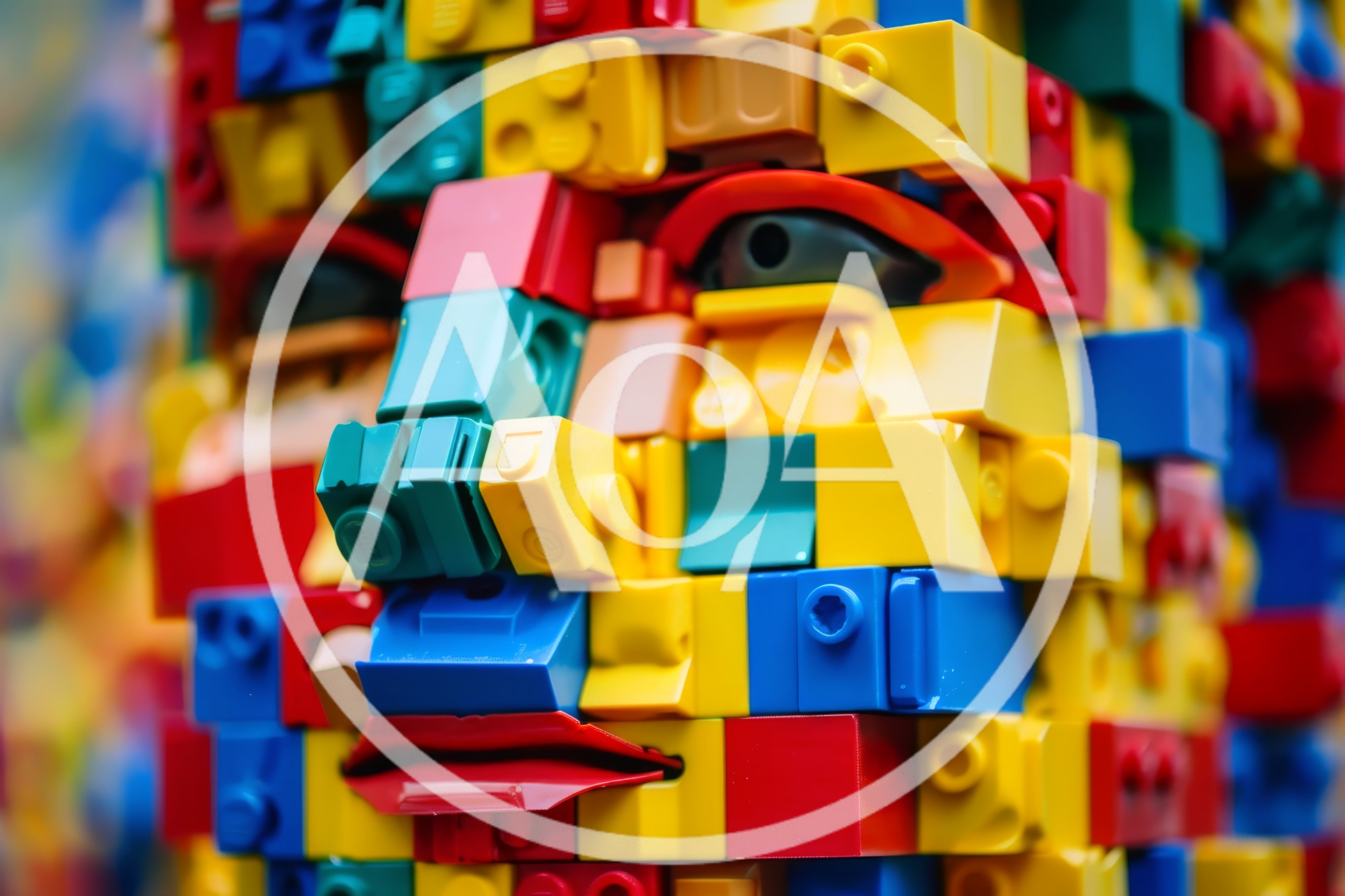 Close Up Of A Colorful Lego Brick Face Sculpture