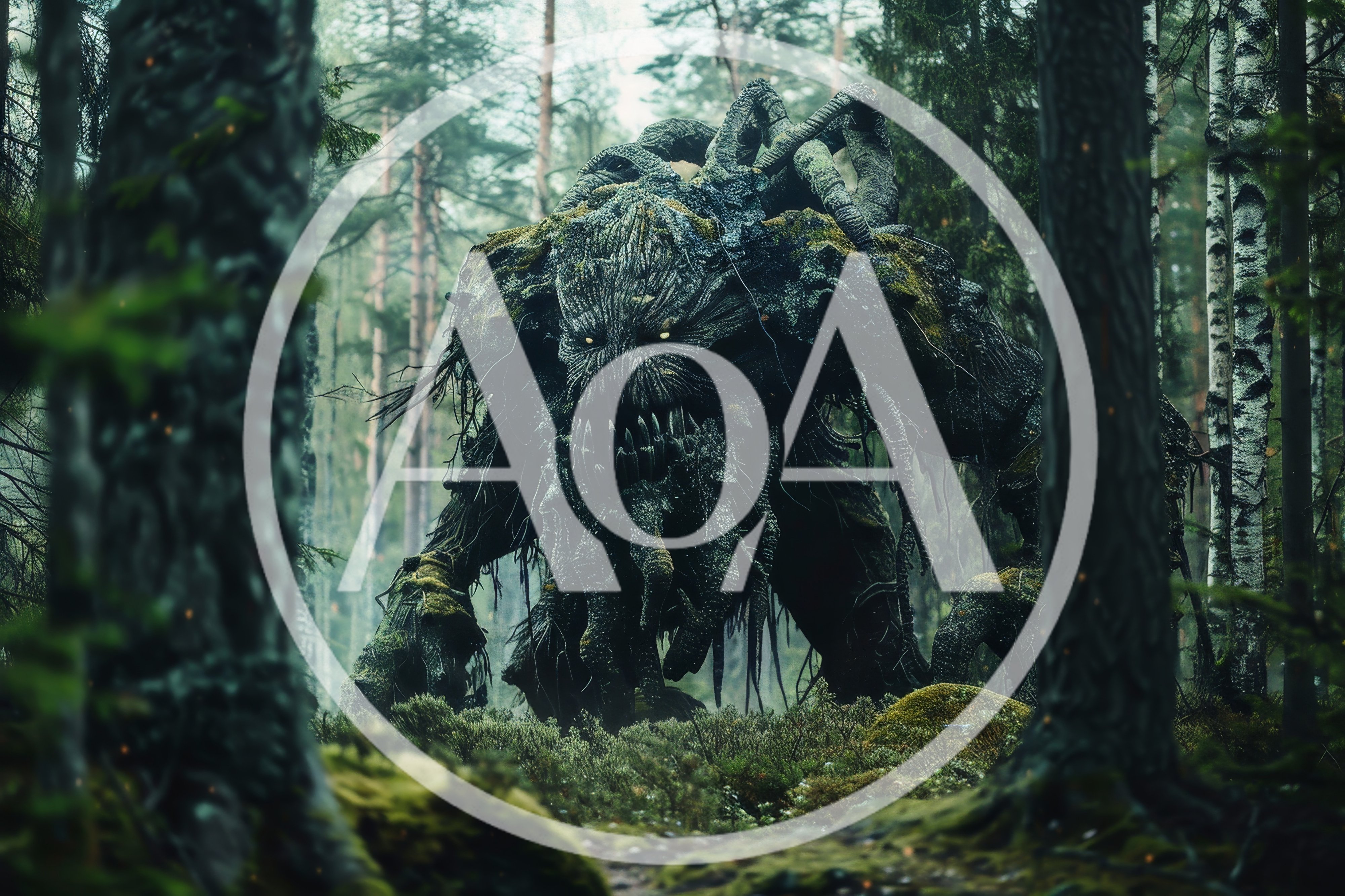 Menacing Tree Monster Standing In A Misty Forest