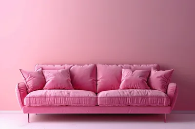 Modern Pink Velvet Sofa Against A Pink Wall
