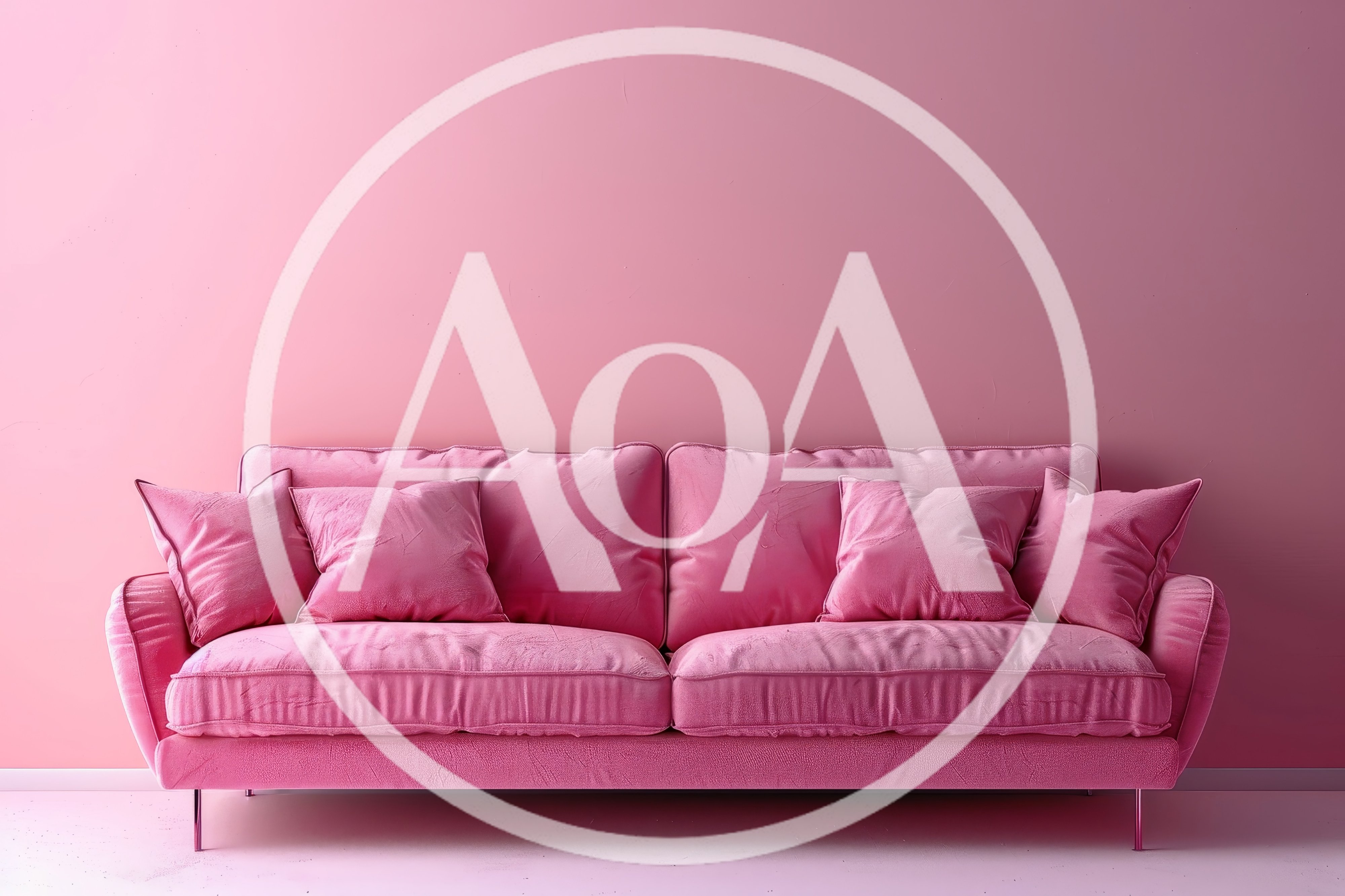 Modern Pink Velvet Sofa Against A Pink Wall