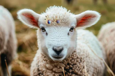 Close Up Portrait Of A Cute White Lamb