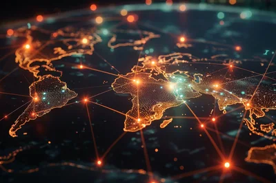Digital Global Network Connection Map Visualization