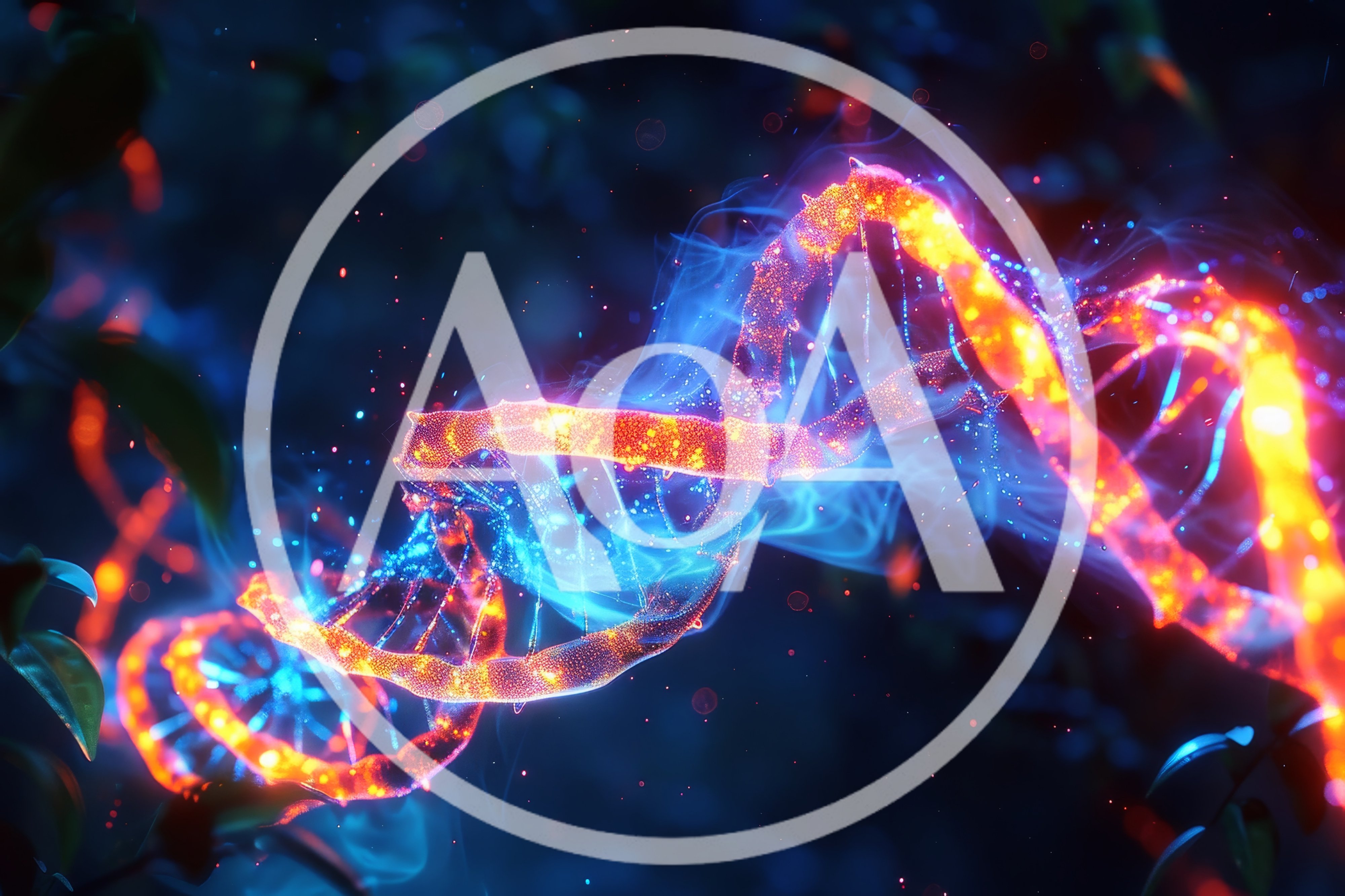 Glowing DNA Double Helix Structure In Abstract Space
