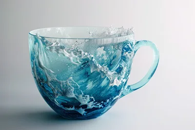 Surreal Glass Cup Filled With Turbulent Ocean Waves
