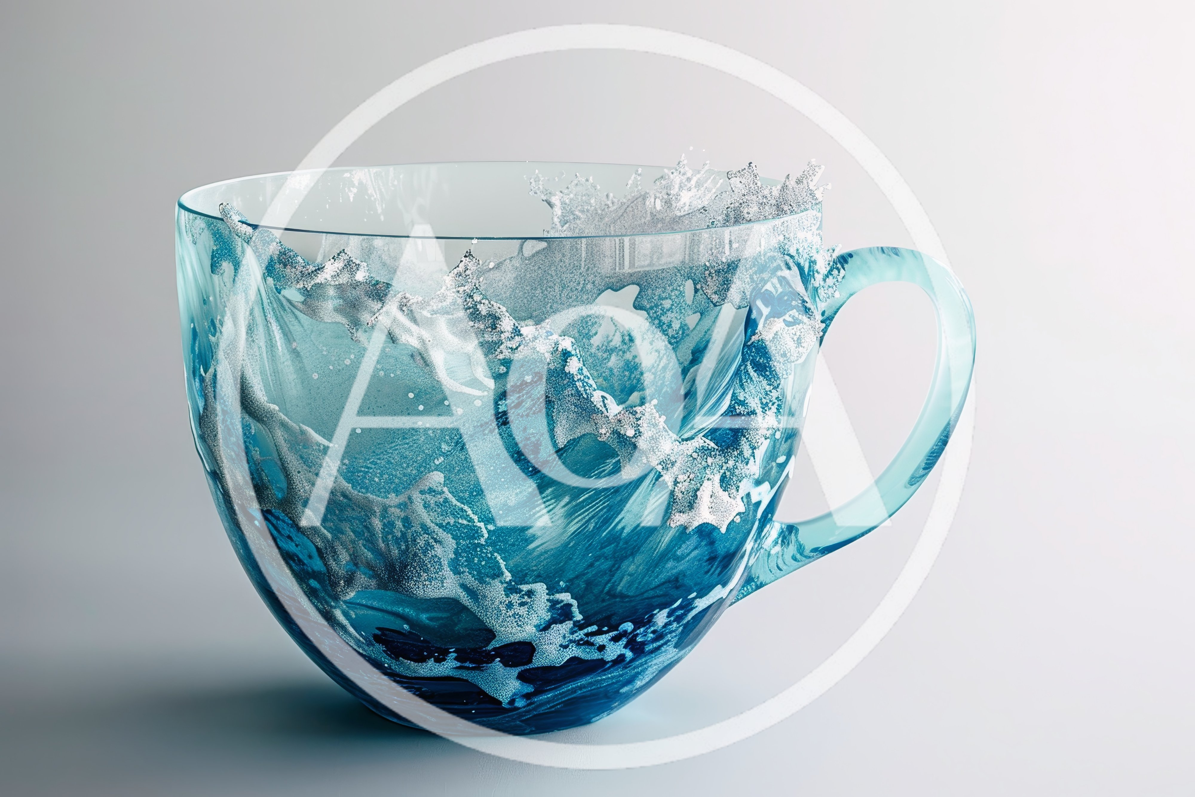 Surreal Glass Cup Filled With Turbulent Ocean Waves