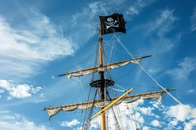 Pirate Ship Mast With Jolly Roger Flag