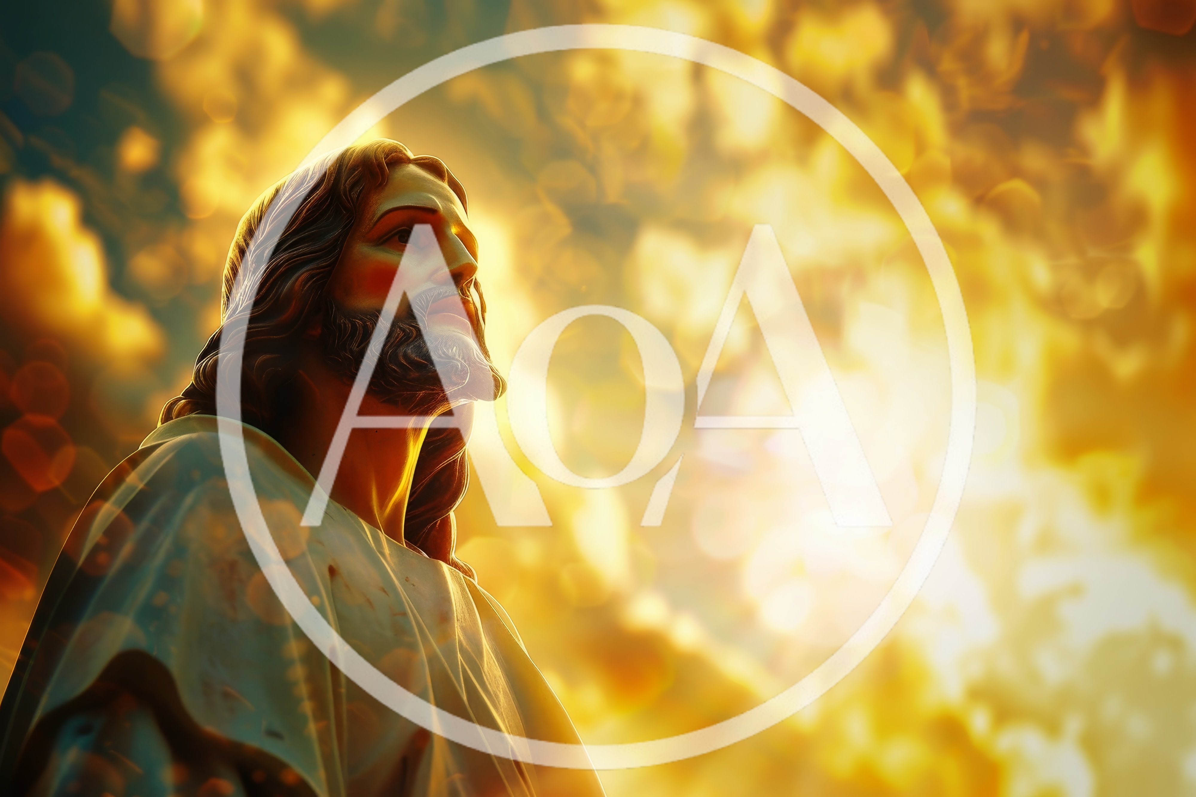 Statue Of Jesus Christ Looking Upward With Golden Bokeh