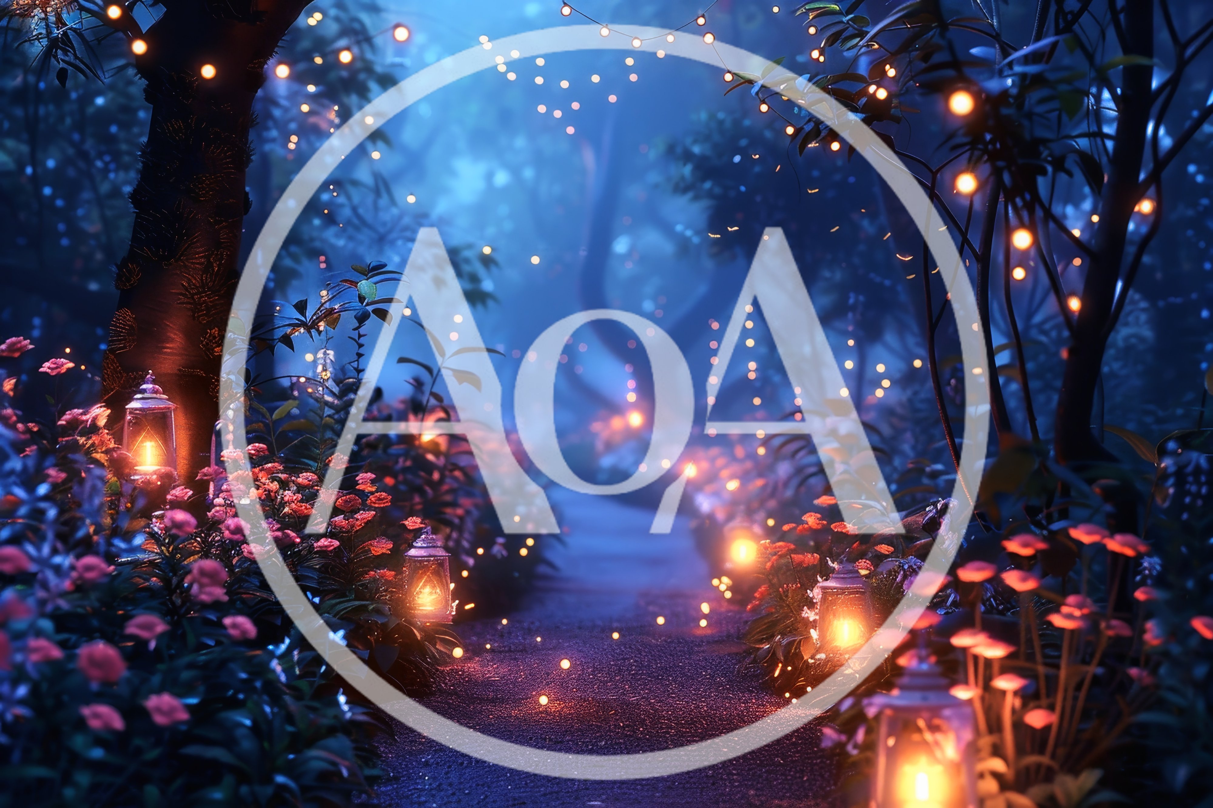 Enchanted Forest Path With Glowing Lanterns And Fairy Lights
