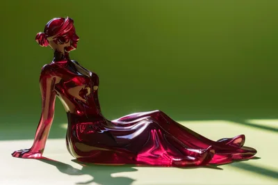 Red Translucent Glass Figurine Of A Seated Woman