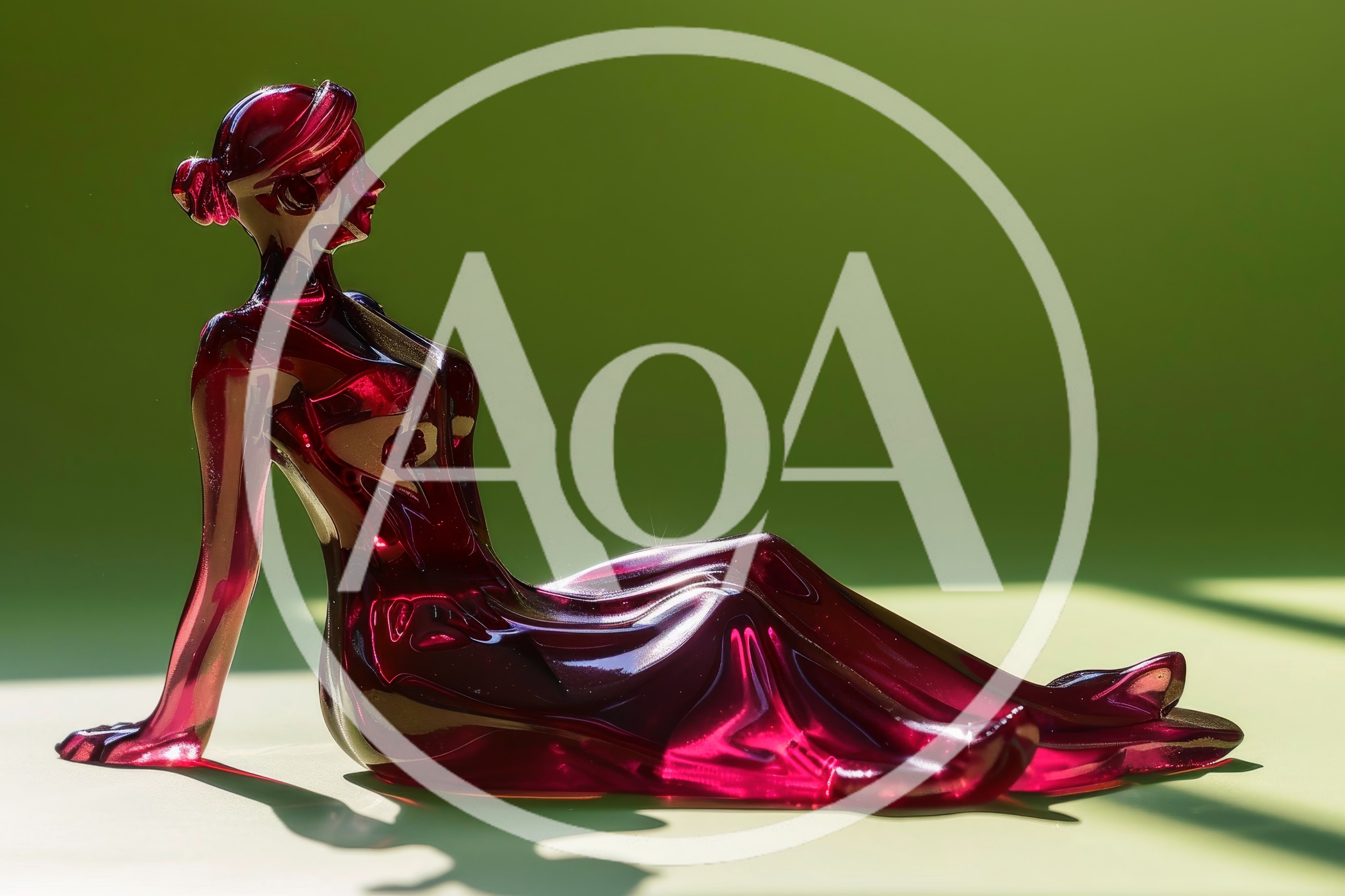 Red Translucent Glass Figurine Of A Seated Woman