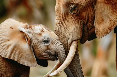 Close Up Of An Elephant Calf And Mother