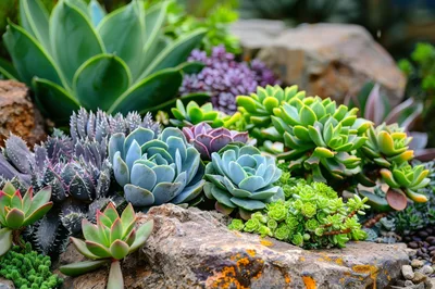 Diverse Succulent Garden Arrangement On Rocky Terrain
