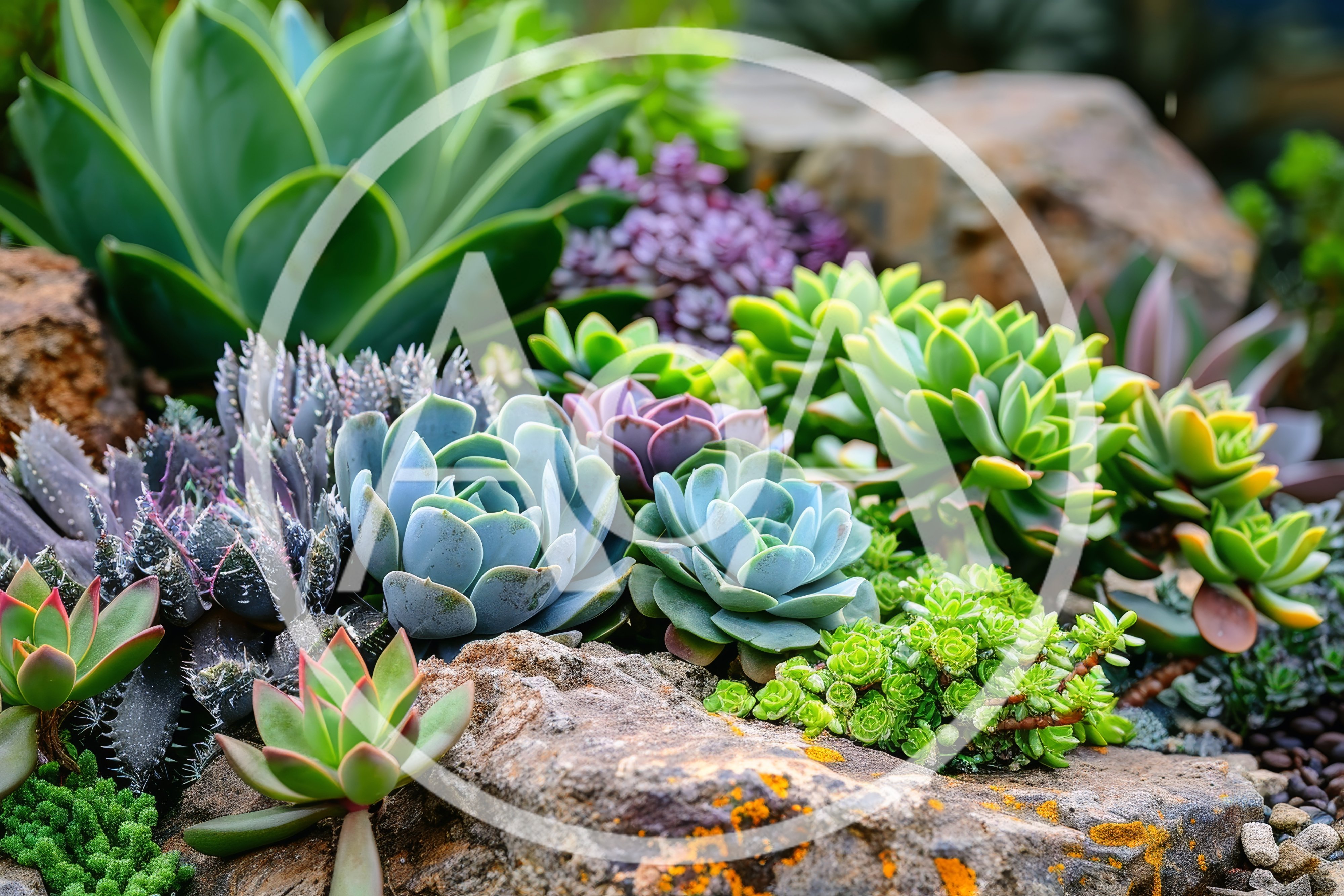 Diverse Succulent Garden Arrangement On Rocky Terrain
