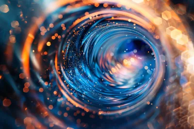 Abstract Blue And Orange Swirling Light Tunnel