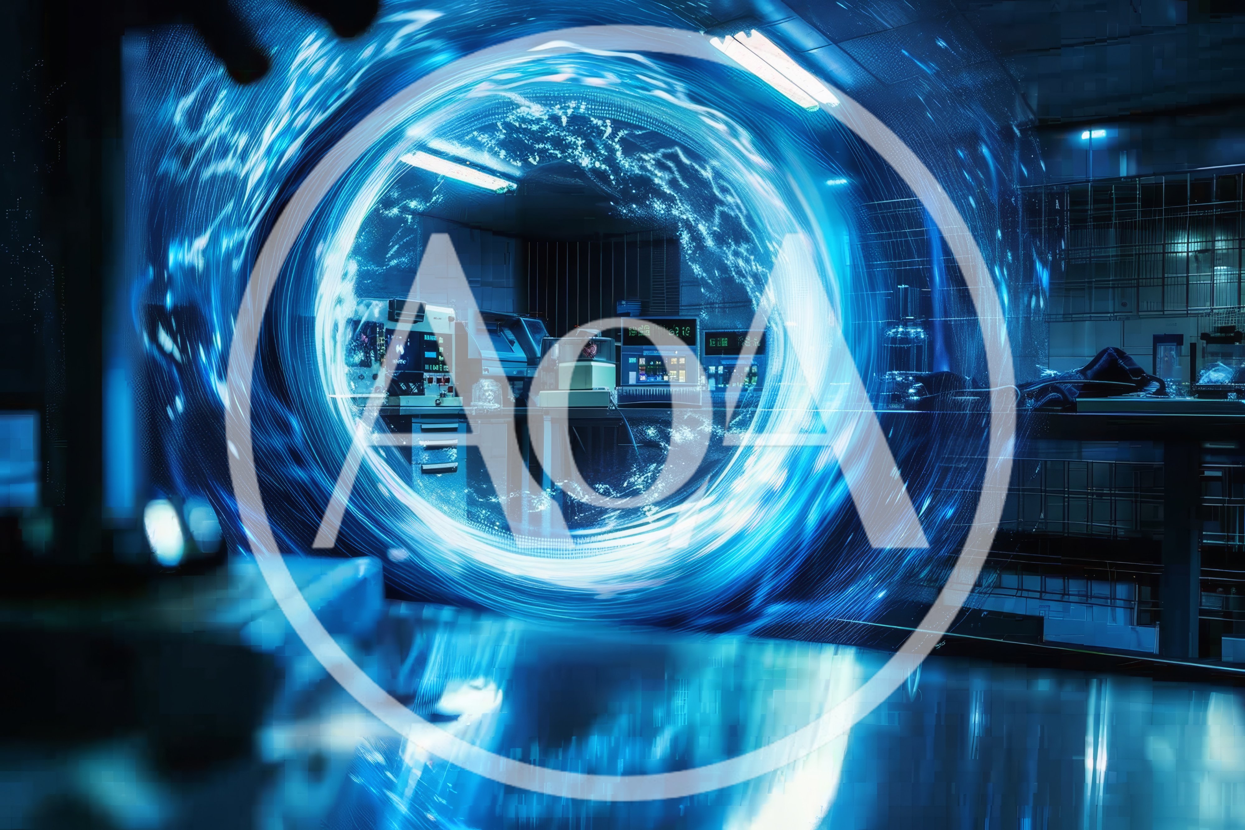 Futuristic Laboratory Portal With Glowing Blue Energy Vortex